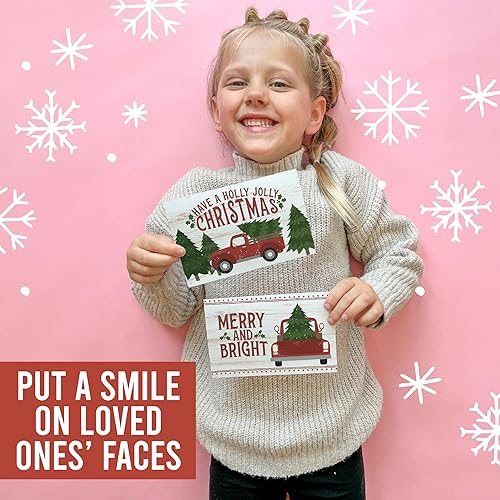 Miniatura 8 de Hadley Designs 24 tarjetas navideñas de camiones a granel con sobres, 25 invitaciones para fiestas navideñas, tarjetas de invierno, ideas de