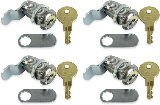 4 Pack 1 1/8" Keyed Camlock with Straight and Offset Cam Lock Latch Keyed Alike 4, 1 1/8"