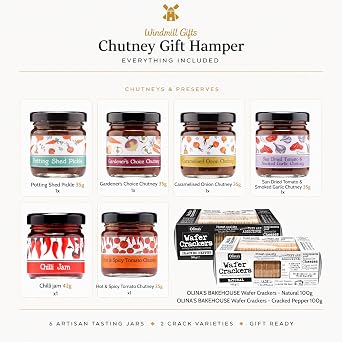 Chutneys Gift Set - x6 Mini Chutney Selection and Crackers Gift Set