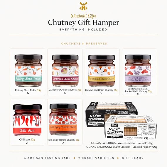 Chutneys Gift Set - x6 Mini Chutney Selection and Crackers Gift Set