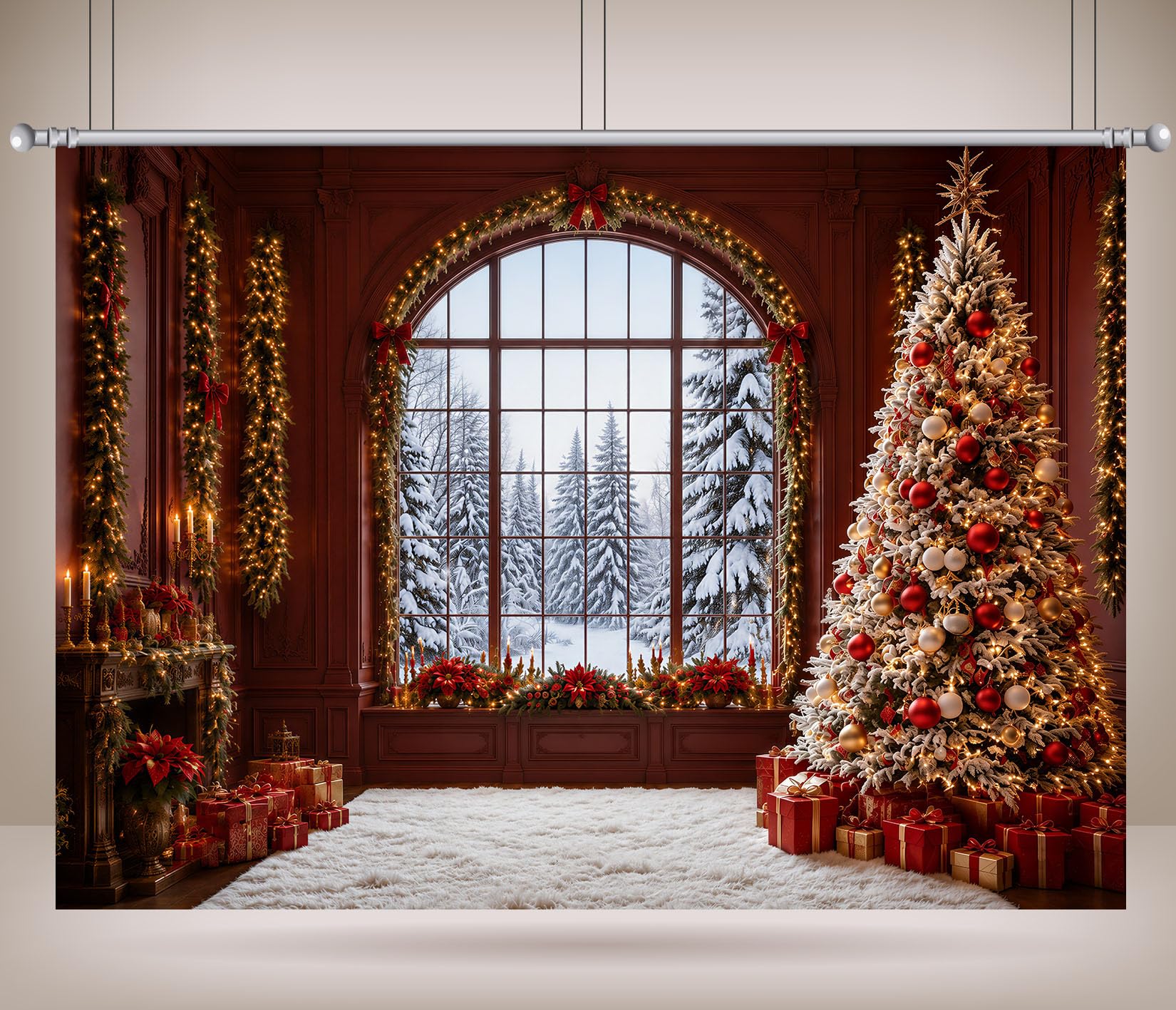 15x10FT Strada Villaggio Natale Innevata Sfondo Fotografico