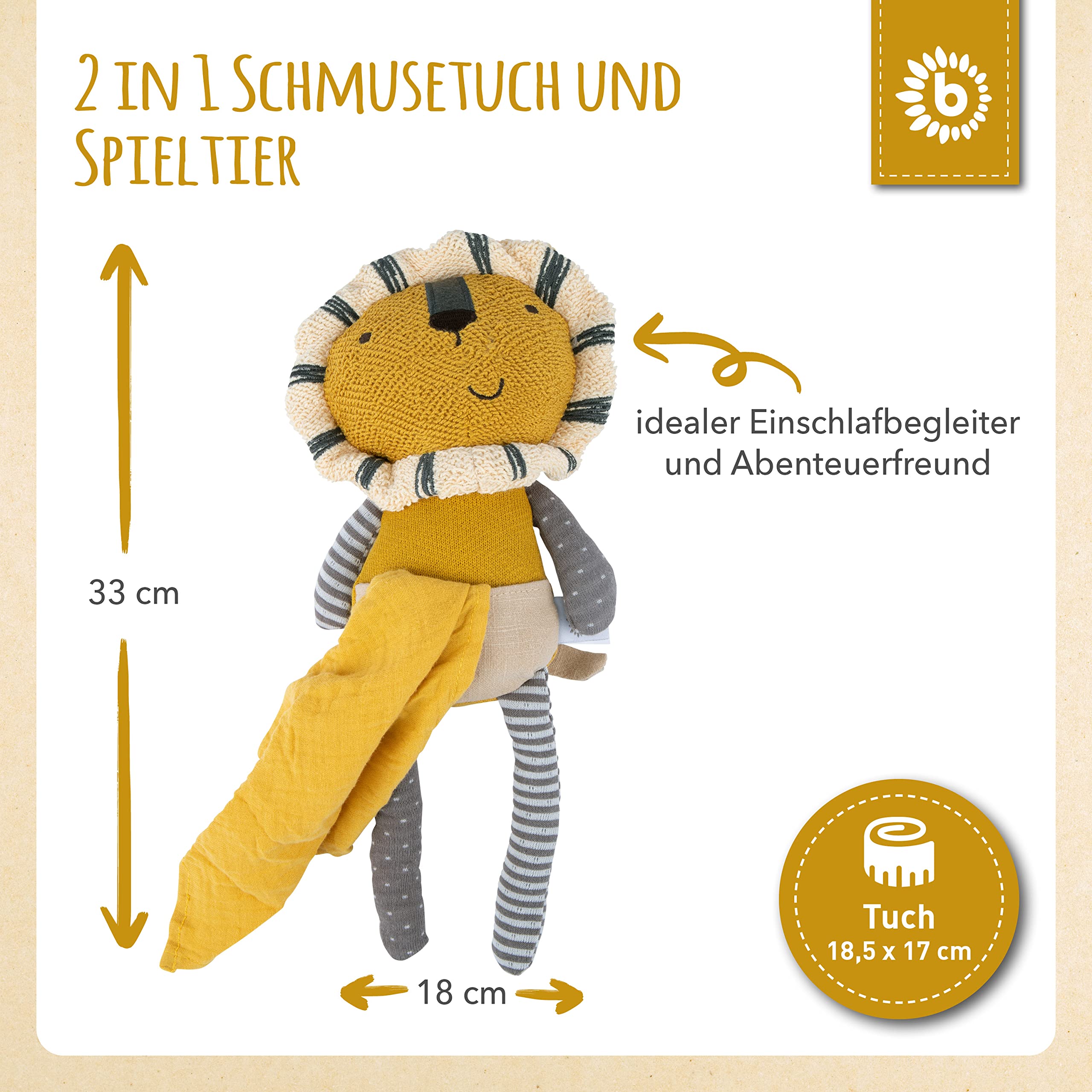 Bieco Lew Przytulanka z Chustką do Przytulania 30 cm dla Niemowląt