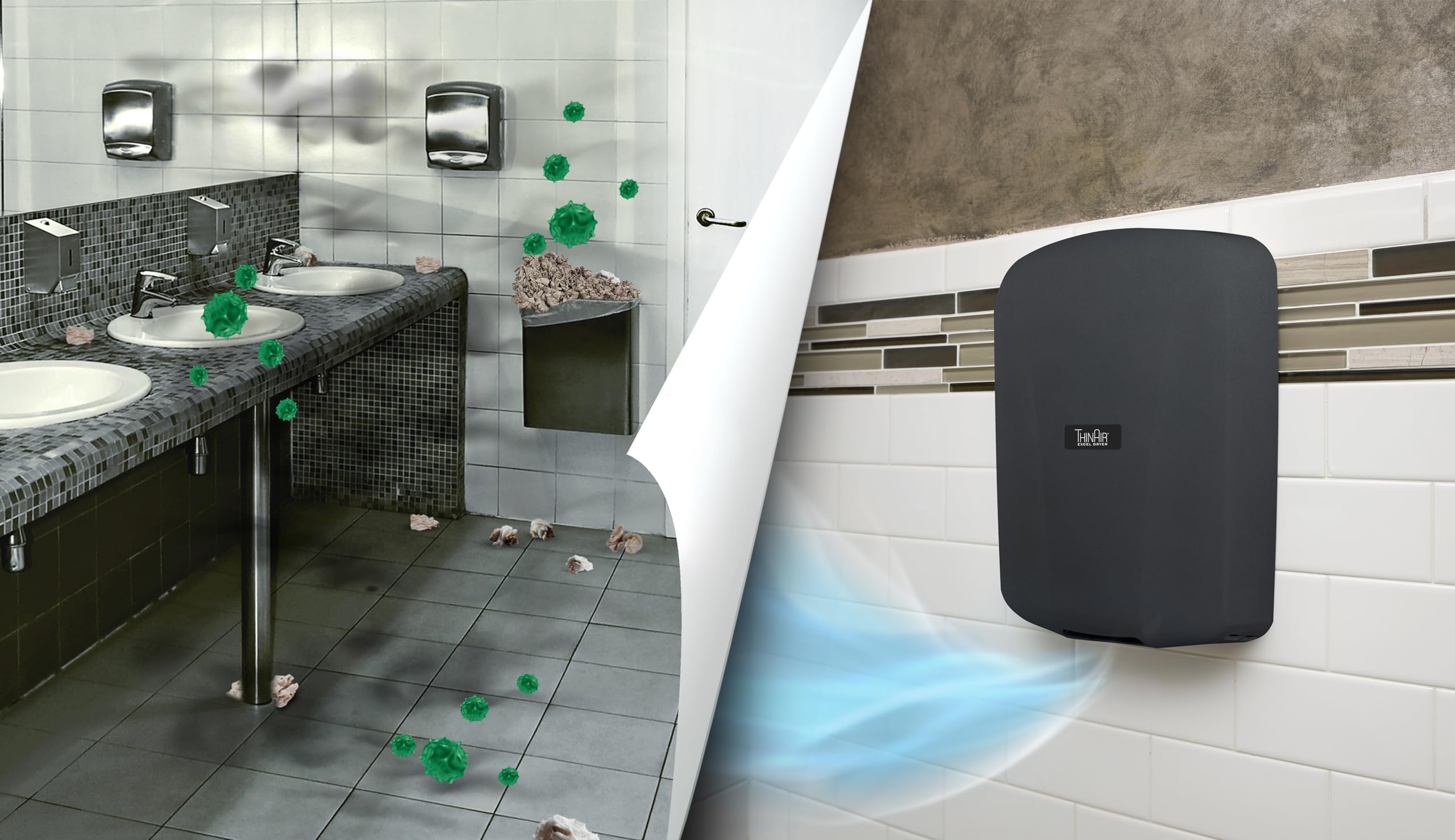 Suszarka do rąk ThinAir firmy Excel Dryer, wąska, montowana na powierzchni, bezdotykowa suszarka do rąk do toalet komercyjnych, szybka, energooszczędna, TA-GR, 230 V