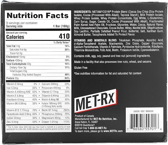 MET-Rx Big 100 Colossal Meal Replacement Bar Super Cookie Crunch 9/3.52 Ounce