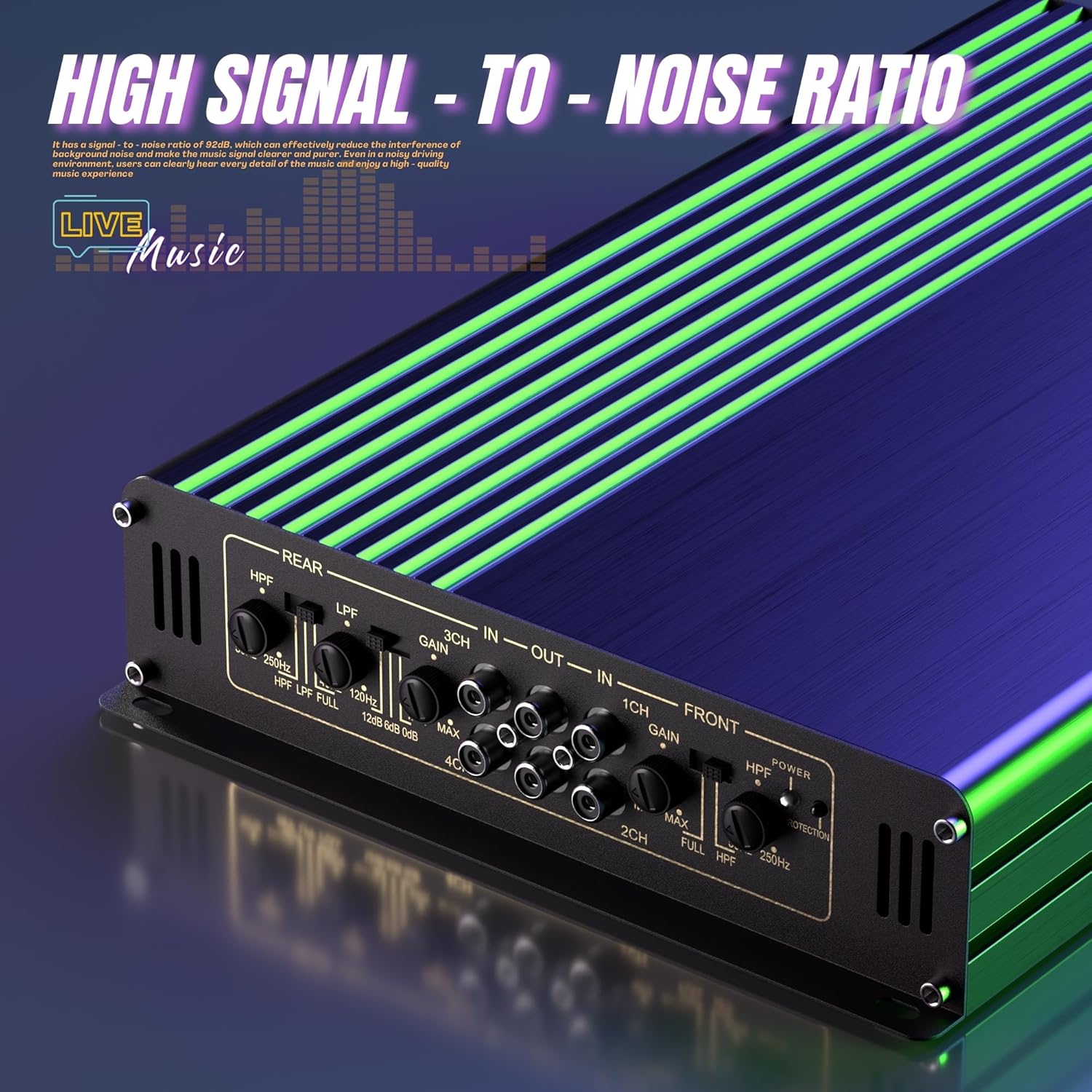 4-Channel Car Audio Amplifier, 5800W 12V Stereo Audio Car Subwoofer, Compact Subwoofer AMP for Car Truck Vehicle Audio Enhancement, 4x120W RMS Power Output 92dB Easy to Install