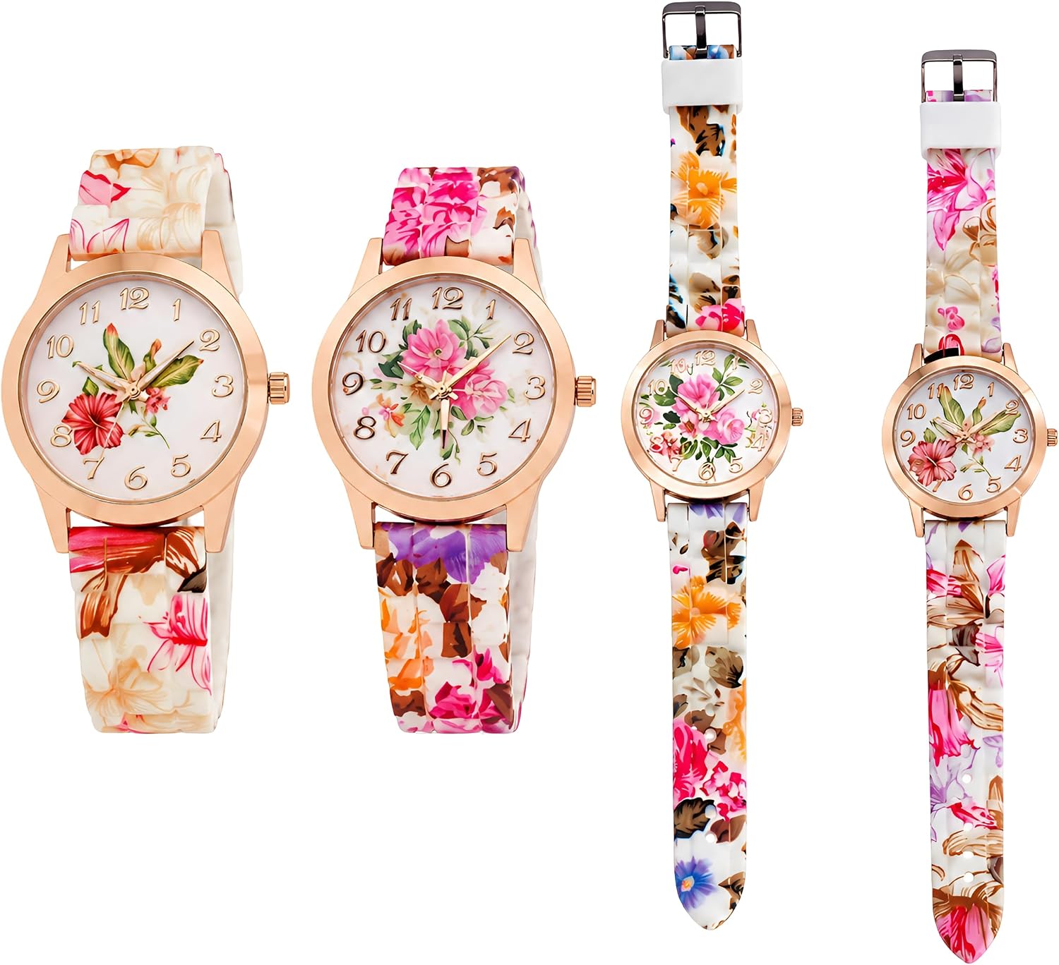 Women’s Luxury Floral Watch Set (2-Piece) – Analogue Wrist Watches with Soft Silicone Straps, Lightweight Fashion Combo for Women | طقم ساعتين نسائيتين فاخر بتصميم زهري مع حزام سيليكون ناعم