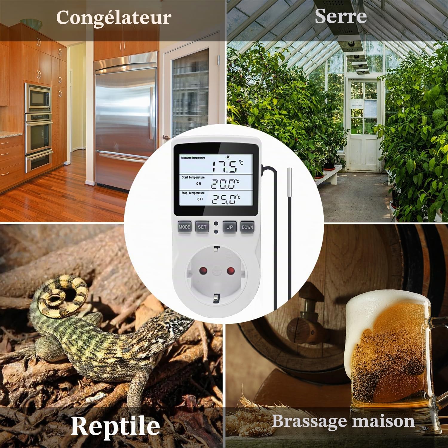 KETOTEK Prise Thermostat 220V avec rétro-éclairage, Sonde NTC de 3 Mètres