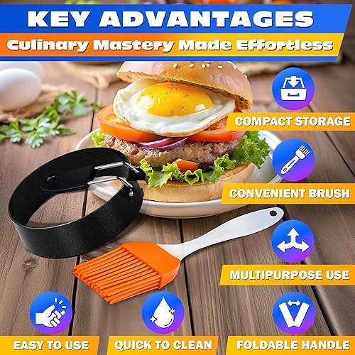 Miniatura 4 de Egg Rings for Frying Eggs - 2Pcs Round Egg Cooker Ring Egg Circles for Frying Eggs Egg Molds Fried Egg Cooker Ring - Egg Mold for Breakfast