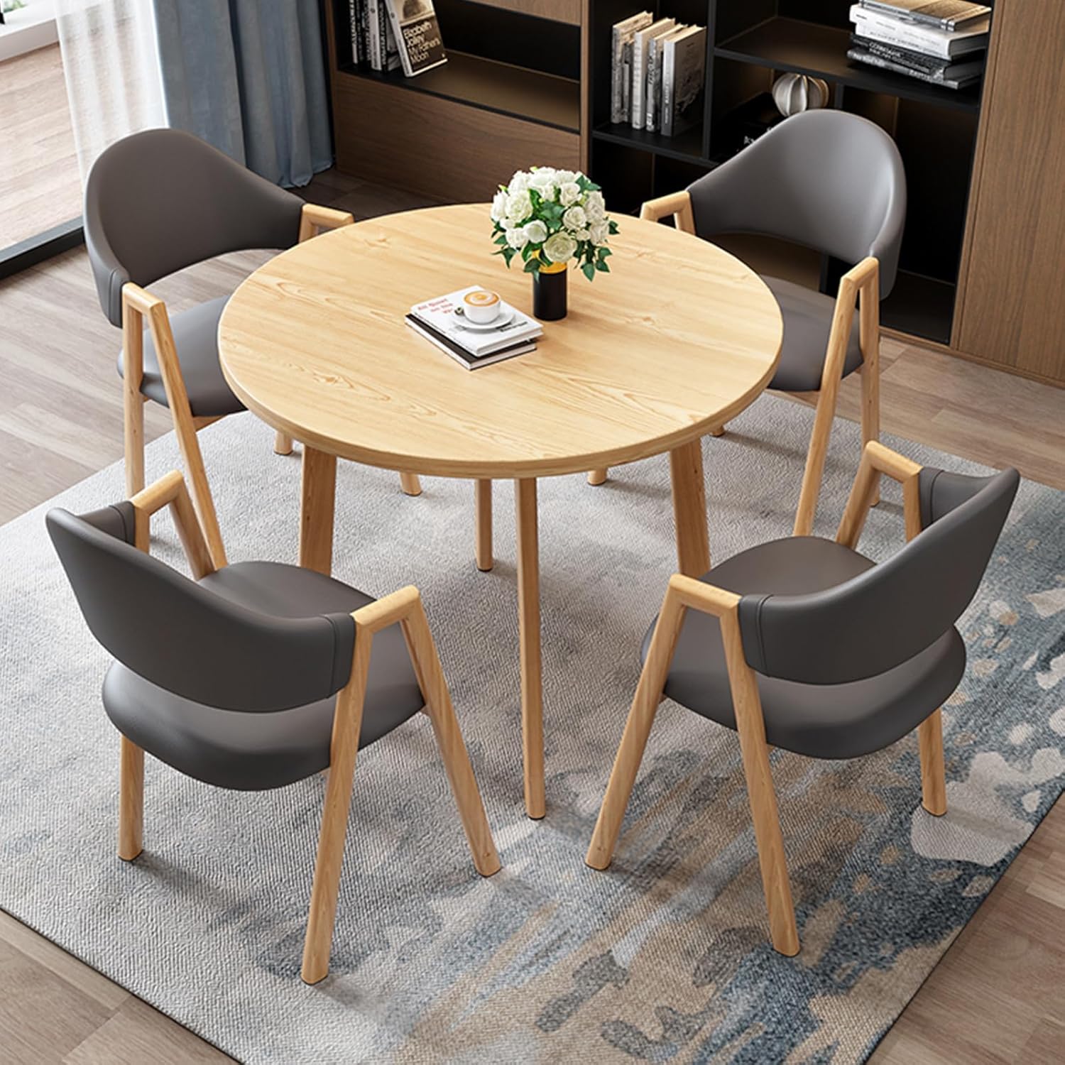 5-Piece Office Table and Chair Set for 4, Small Round Conference Table with Comfortable Backrest Chairs, Perfect for Space-Saving Meetings and Reception Areas