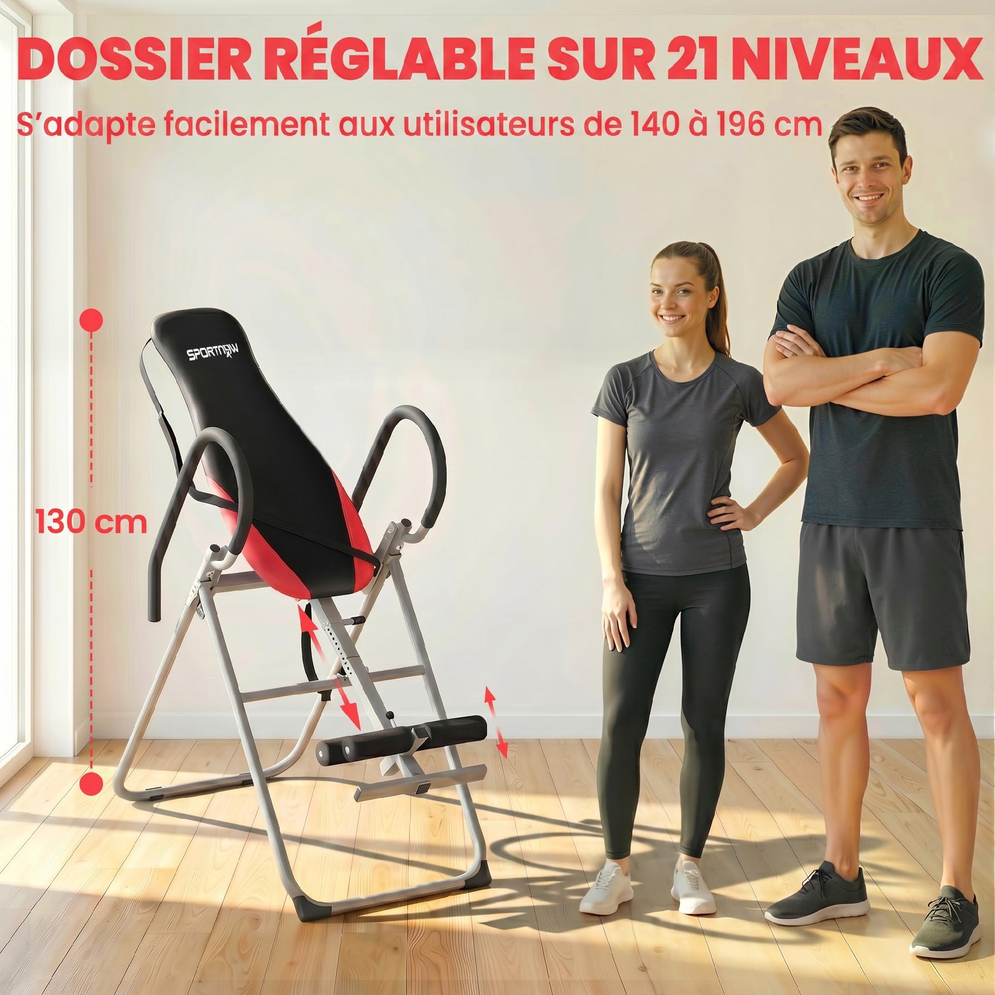 SPORTNOW Table d'Inversion Pliable en Acier, 0-90°, Charge 120 kg | Table d'Inversion de Musculation, Verrou de Cheville Réglable, Ceinture de Sécurité, Patins Antidérapants