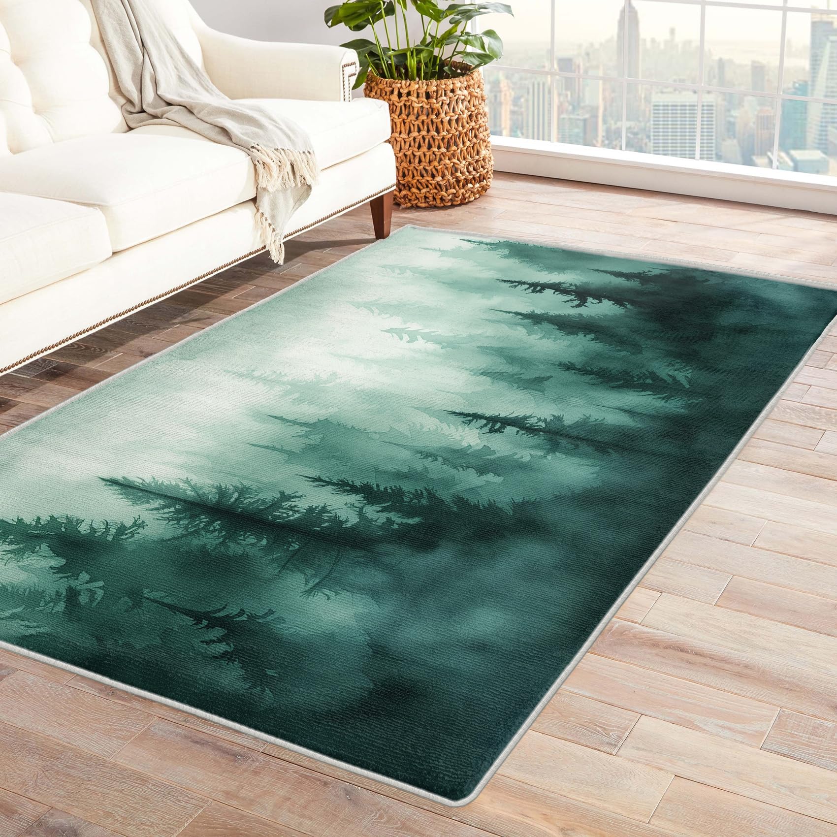 Tapis Salon Imprimé Forêt Tropicale Dinosaure 120x180cm - Doux, Antidérapant, Lavable En Machine - Pour Chambre, Salon - 8