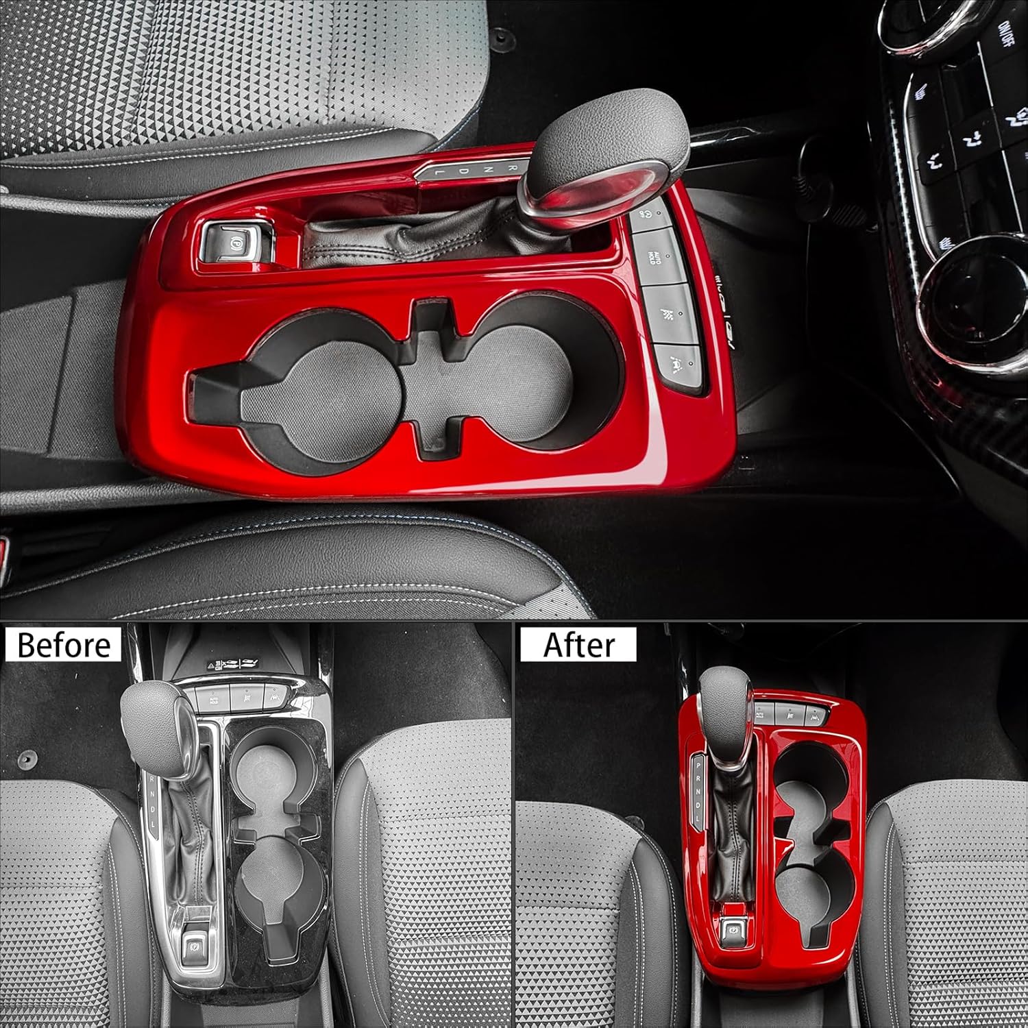 ABS Center Console Cover,Gear Shift Trim Panel,Console Shifter Cover Compatible with Chevy Trax 2024-2025 Accessories (Glossy Red Style)