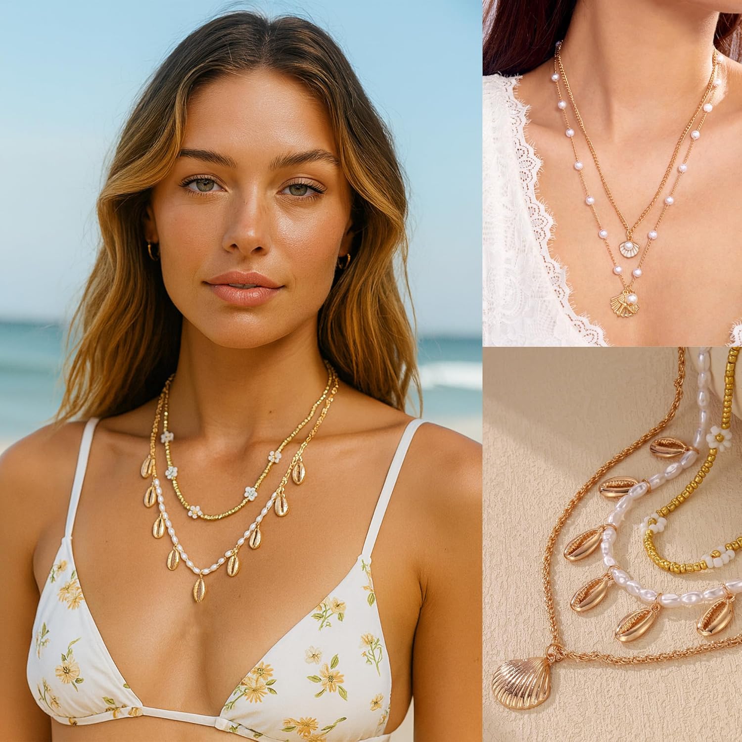 25 Pcs Shell And Starfish Jewelry Set Ocean-Inspired Earrings Stackable Rings Layered Shell Necklaces And Beaded Beach Bracelets Boho Summer Jewelry for Women, Vacation Gifts - Image 2