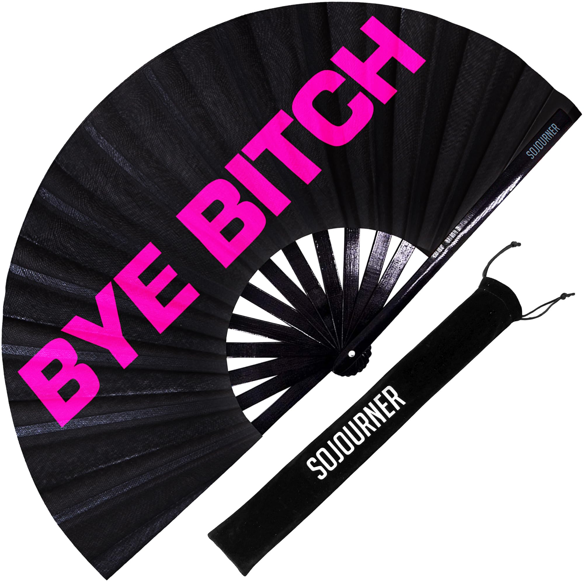 SoJourner Bags Rave Fan - Bye Gay Fan and Rave Fan - Large Folding Fan for Festivals, Halloween, Burlesque, Rainbow Outfits for Women & Rave Accessories - Festival Clack Fan