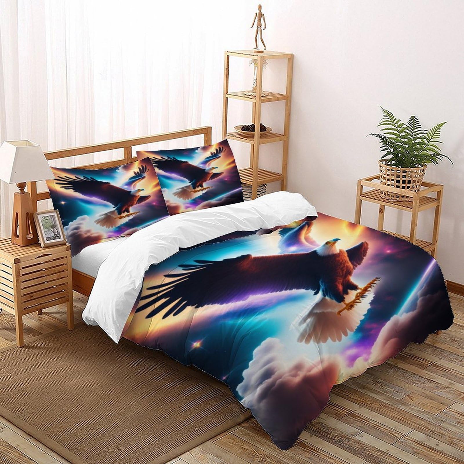Housse de couette faucon pour chambre d'enfant et adulte parure de lit nature