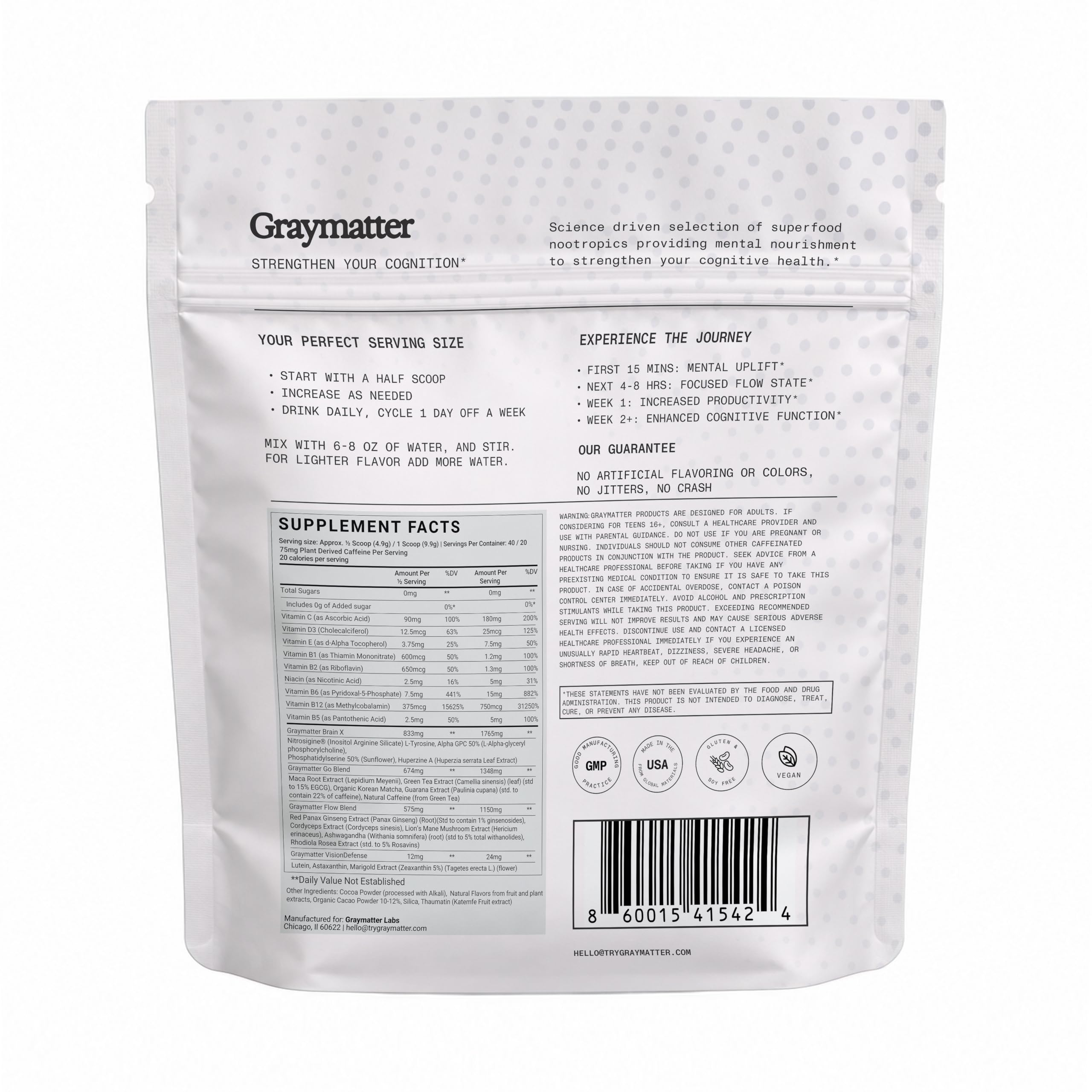 Graymatter Bright Mind Focus Supplement Drink Mix, Cacao - 40 Servings — Amazon image 2