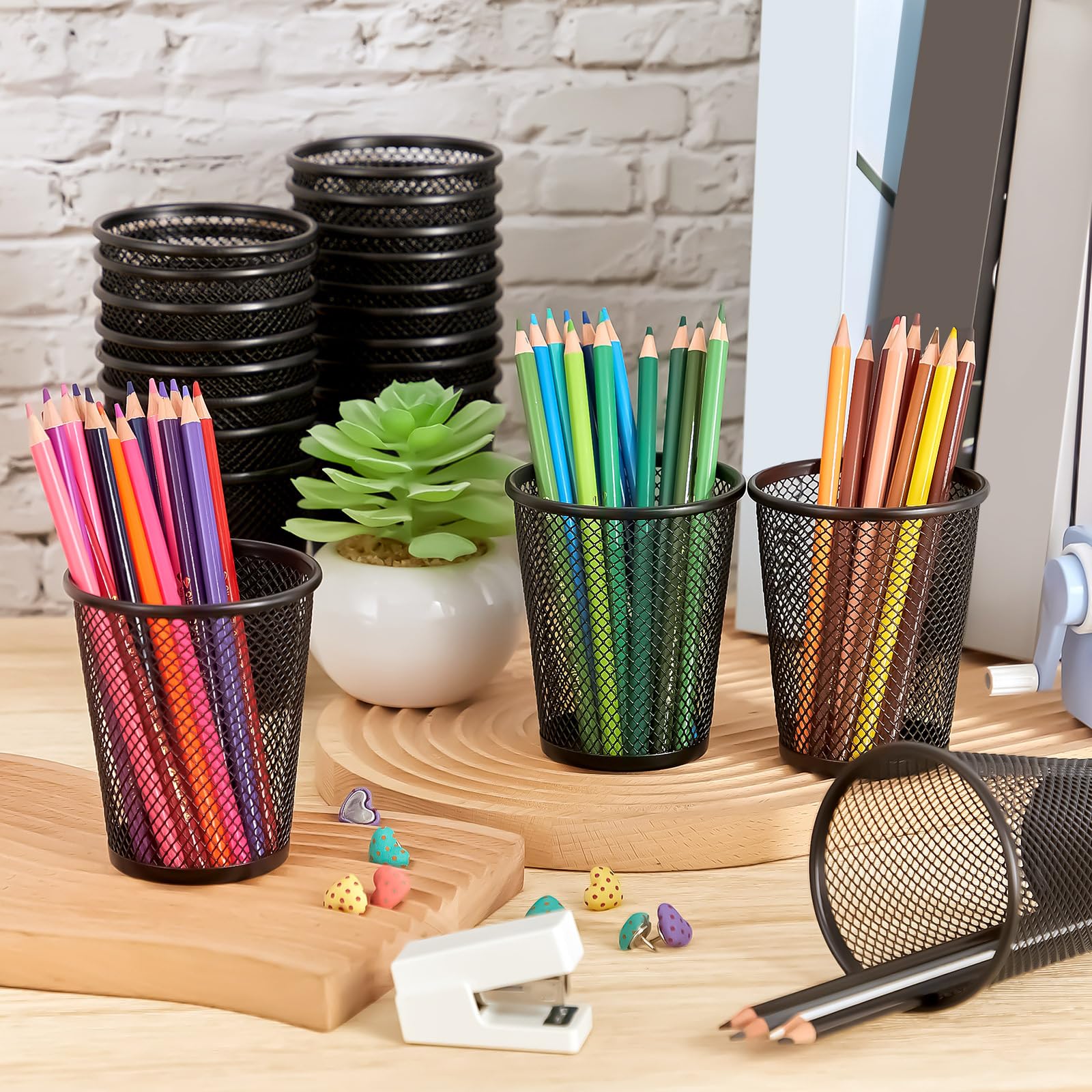 Confezione da 36 portapenne in rete metallica portapenne nero per scrivania in metallo organizzatore per penne portapenne per trucco accessori per forniture per ufficio domestico