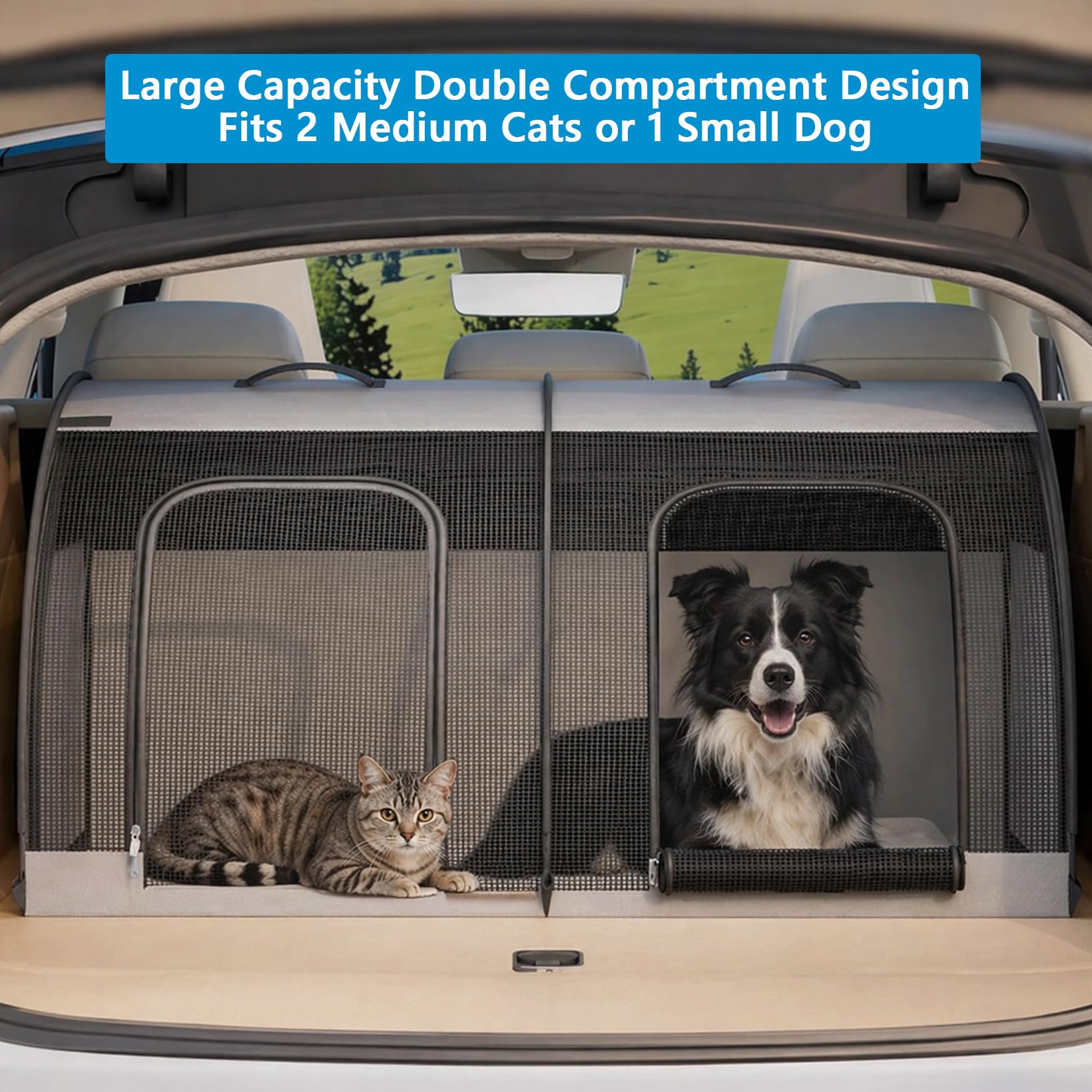 Asiento de Coche Plegable para Perros Transportín para Gatos Lavable Impermeable Caja de Transporte para Perros Extra Resistente para 2 Gatos o Perros pequeños para Picnic Viajes Turismo