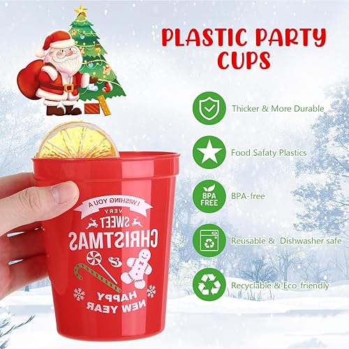 Miniatura 3 de Vasos de fiesta de Navidad a granel de 12 onzas a granel de plástico reutilizables de Navidad para beber bastón de caramelo, pan de jengibre,
