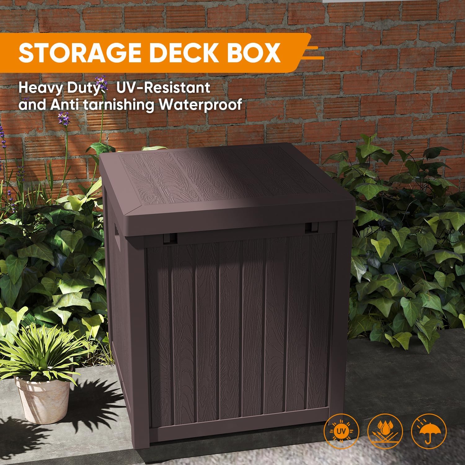ZYJOYY 51 Gallon Resin Deck Box, Outdoor Storage Box Waterproof for Patio, Garden, Pool, and Deck, Storage Solution for Cushions, Tools, Delivery Packages, Brown - Image 4
