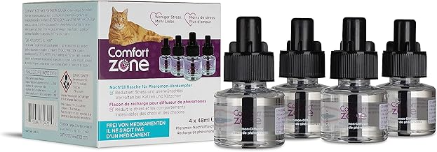 Pack éco de 4 recharges pour diffuseur Comfort Zone (120 Jours) – des phéromones: réduit Le Stress, Le marquage urinaire, Les griffades et Autres comportements problématiques.