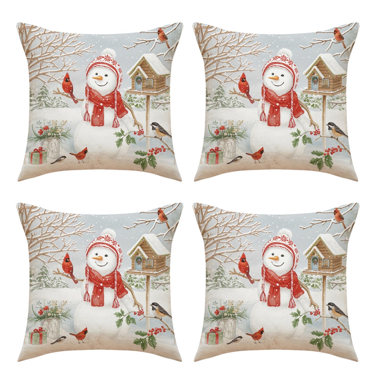 Carotoe D Snowman Print Pillowcase, Ecorative Cushion Covers Waist 45X45cm For Living Room Comfort Fabric Throw Pillow Case