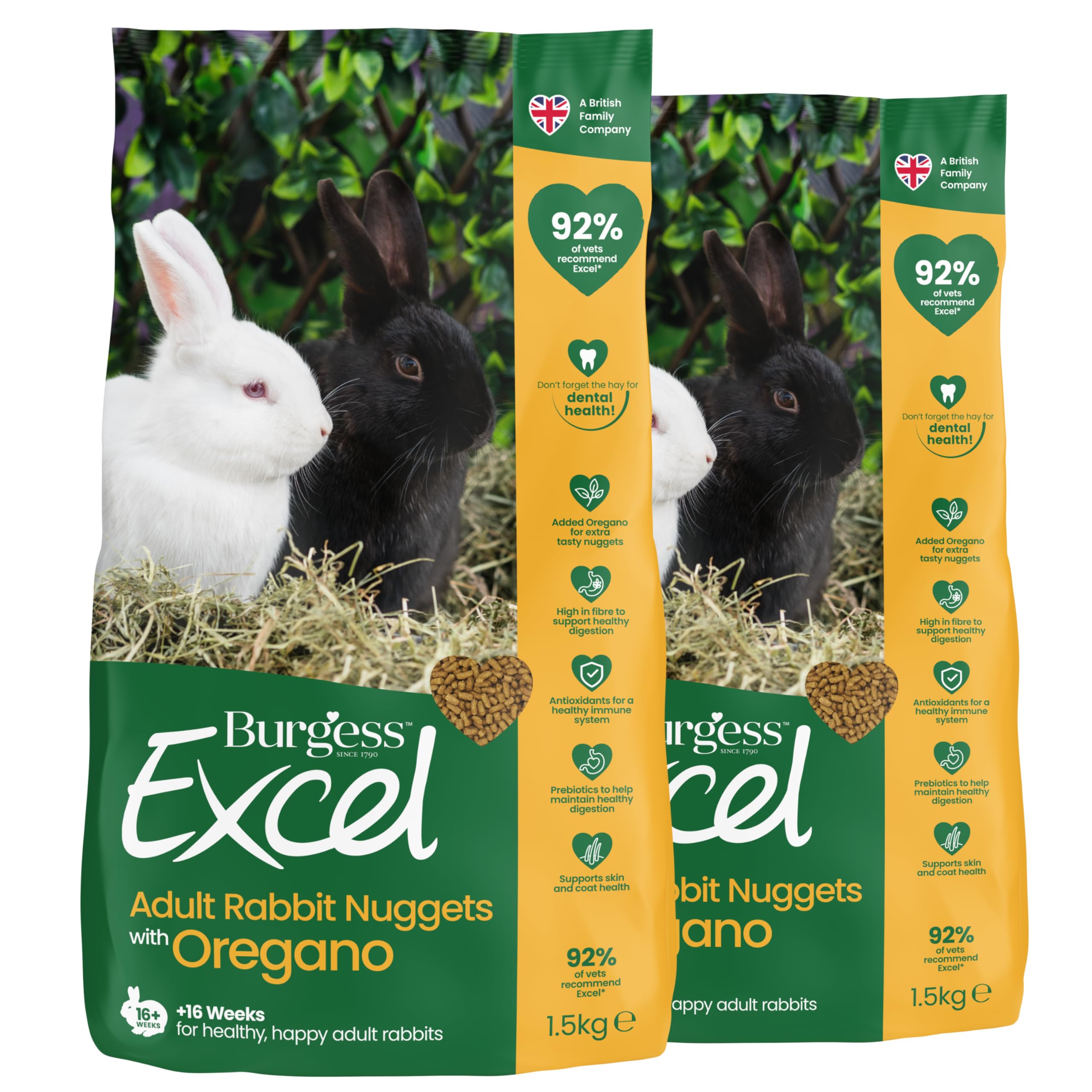 Burgess Excel Adult Rabbit Food with Oregano, 3kg – Rabbit Nuggets for Adult Rabbits – High Fibre, Oregano Pellets (Pack of 2)