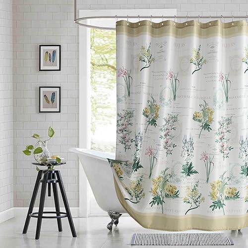 Miniatura 34 de Cortina de Ducha de Tela Floral, Azul Negro Beige Acuarela Planta Cortinas de Ducha para Baño, Cortinas de Baño Decorativas Modernas, 72" An x 72"