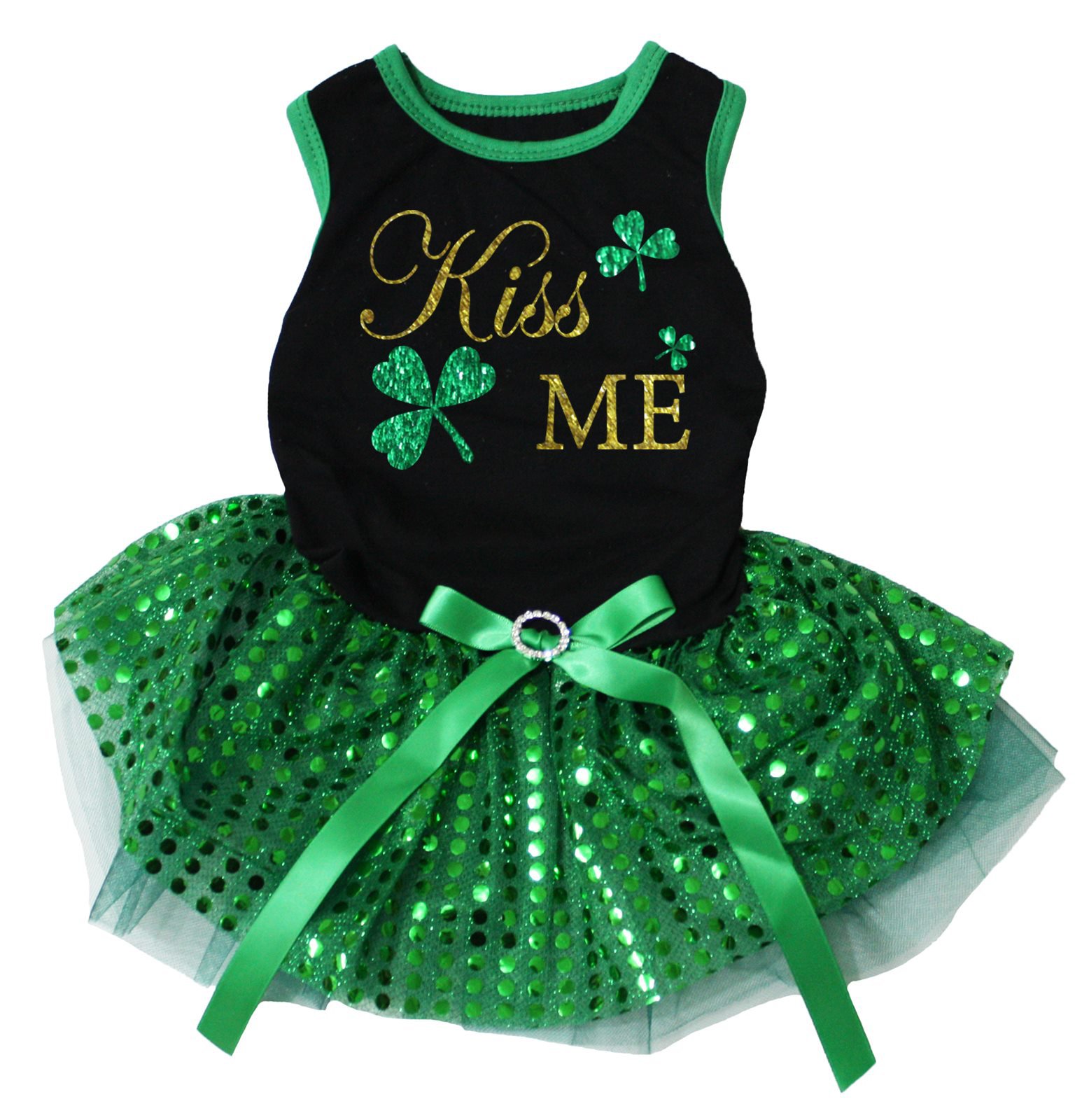 Petitebella Hundekleid ‚Kiss Me Clovers‘ Mit Pailletten – Größe XS Für Welpen (0,5–1,8 Kg), Schwarz/grün