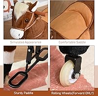 Vista 6 de Qaba Caballo caminante para niños con ruedas fáciles de rodar, cuerpo suave y abrazable y un tamaño grande para niños de 5 a 16 años