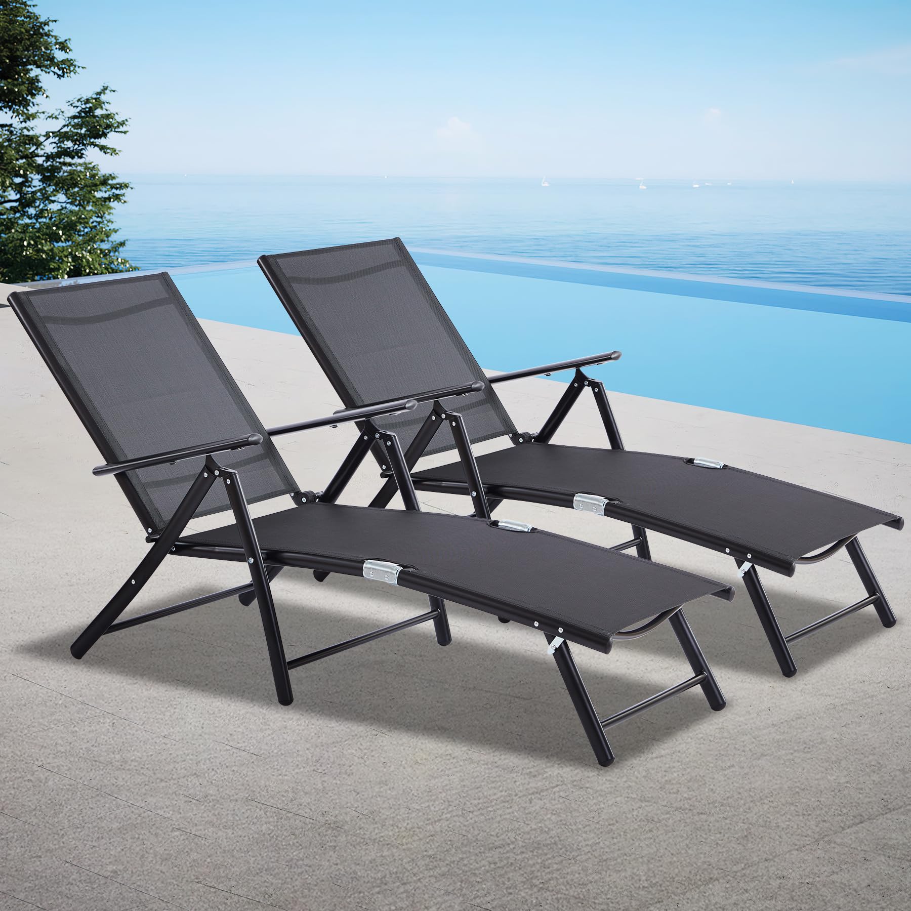 Outdoor Chaise Lounge Chair, Reclining Folding Pool Patio Lounger with ...