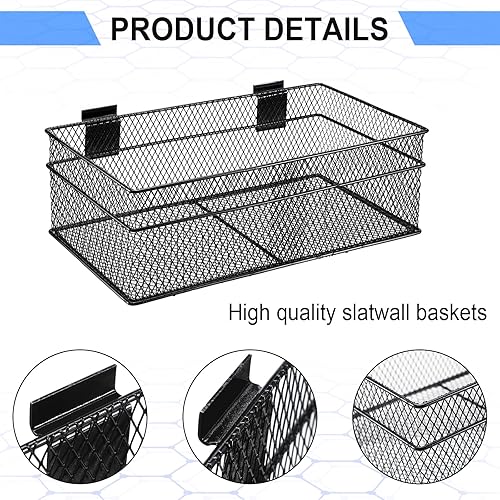 Miniatura 4 de Barydat Juego de 4 cestas de metal ventilado para colgar en la pared, accesorios para colgar en la pared, accesorios para panel de almacenamiento de