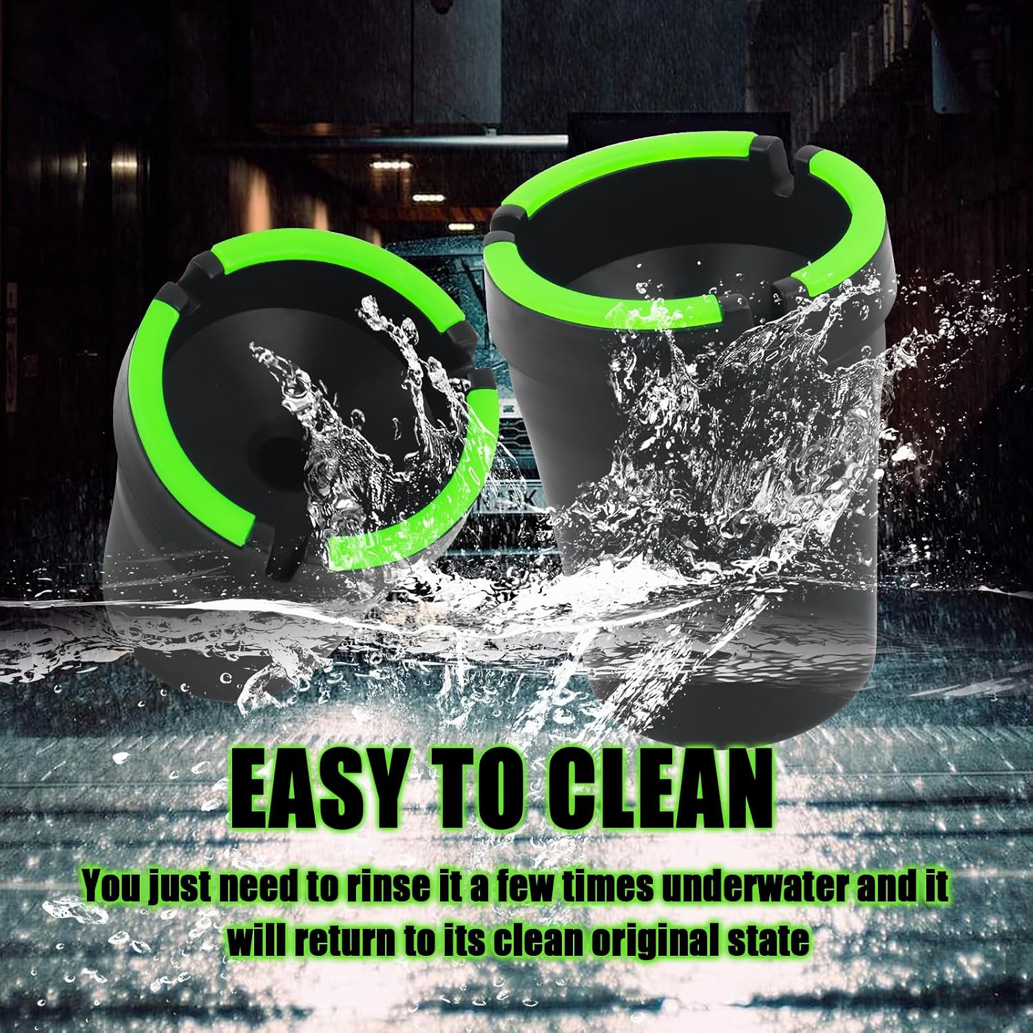2PCS Cute Ashtray for Car,Multifunctional Car Ashtrays for Cup Holder Smell Proof Cars Trash Can with Grooves to Hold,Portable Smokeless Ashtray Easy to Clean (Black)