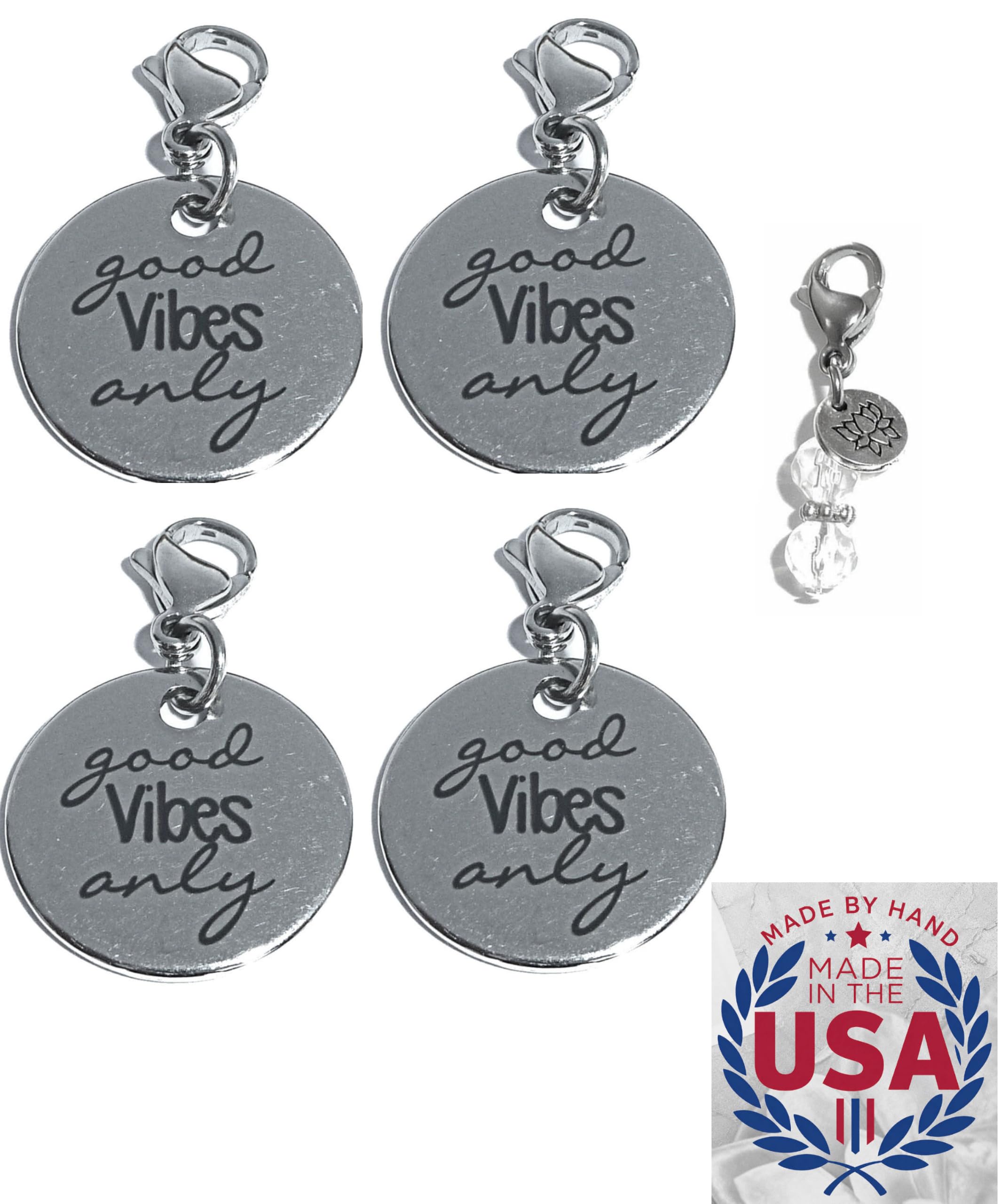 Hidden Hollow Beads 4 Clip On Charms for Purse, Handbag, Keychain, Zipper Pull, Backpack, Jewelry Accessory, USA