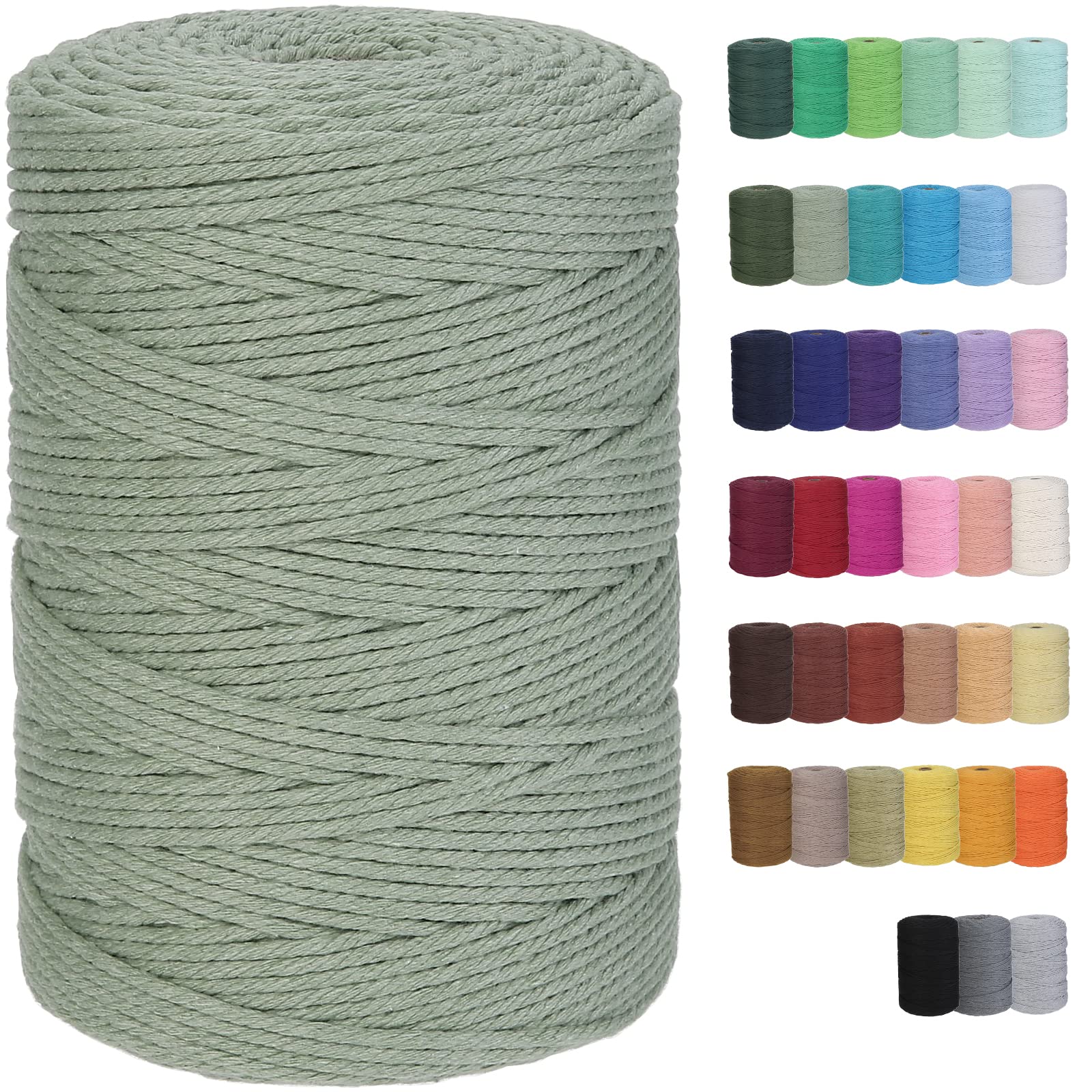 GOHOF Macrame Cord 3mm x 328yards Natural Cotton Rope Pea Green for Plant Hanger Wall Hanger Dreamcatcher