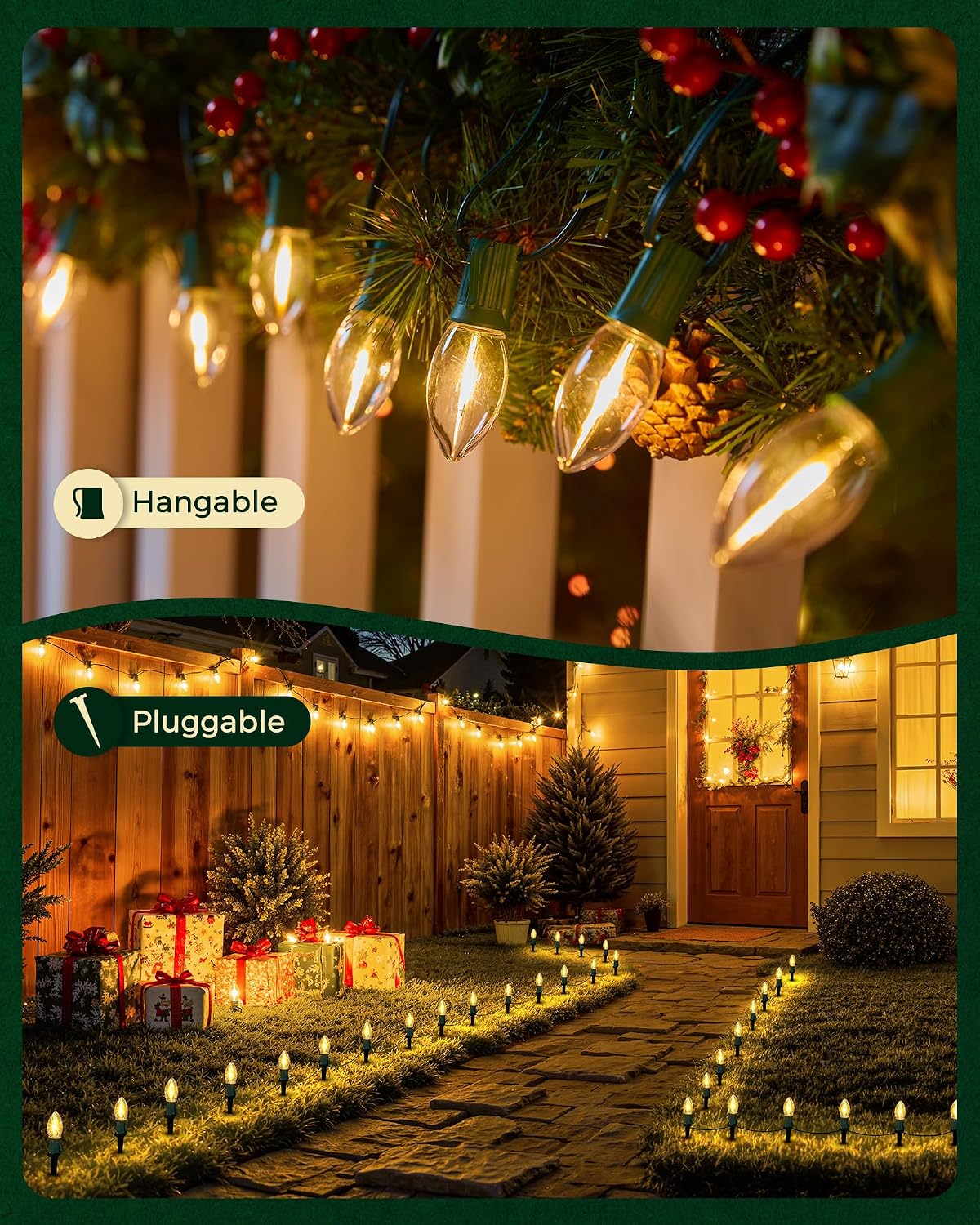 C9 Christmas Lights Outdoor, 25.7 Ft 20 Bulbs Christmas Pathway Lights, Waterproof Walkway Lights for Outside Driveway Sidewalk Outdoor Decorations Yard, Clear