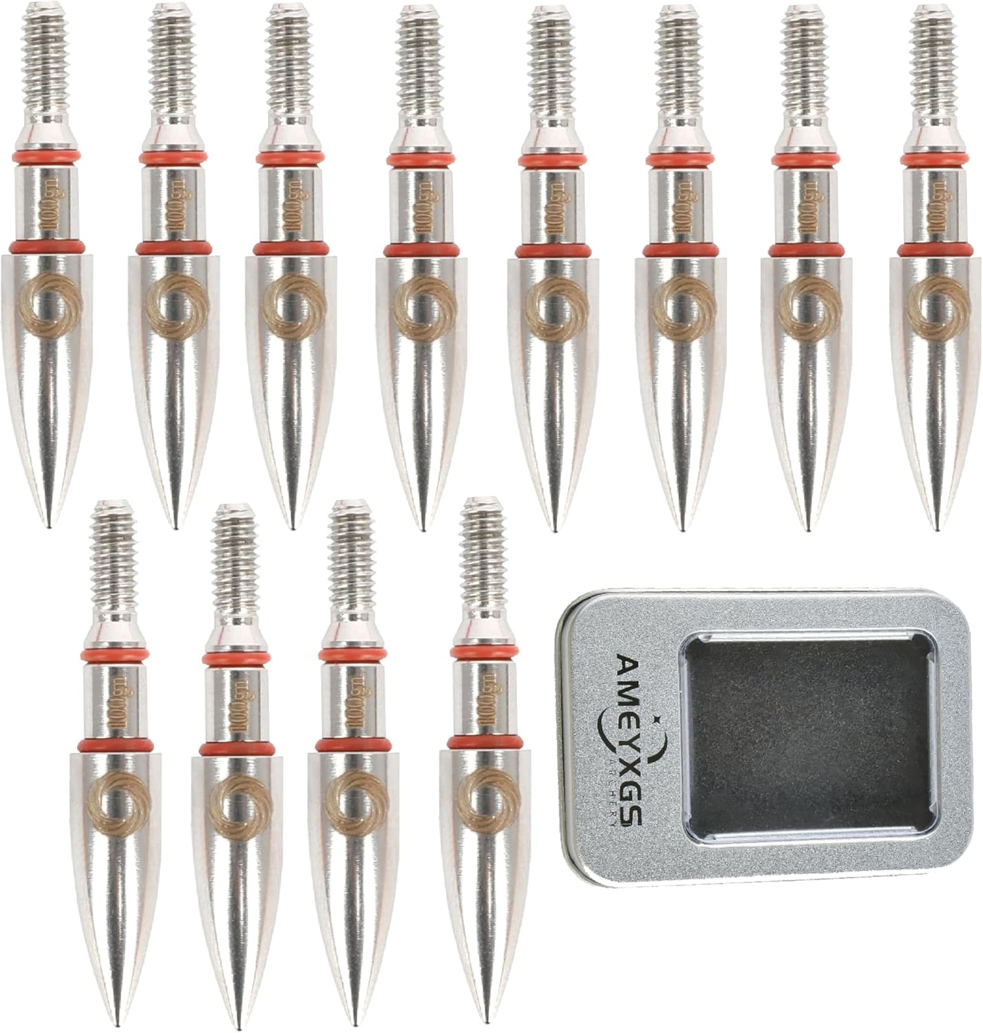 100 Grain Archery Field Points, Target Practice Arrow Tips, Screw-in Bullet Points for Recurve&Compound Bow 12 Pack