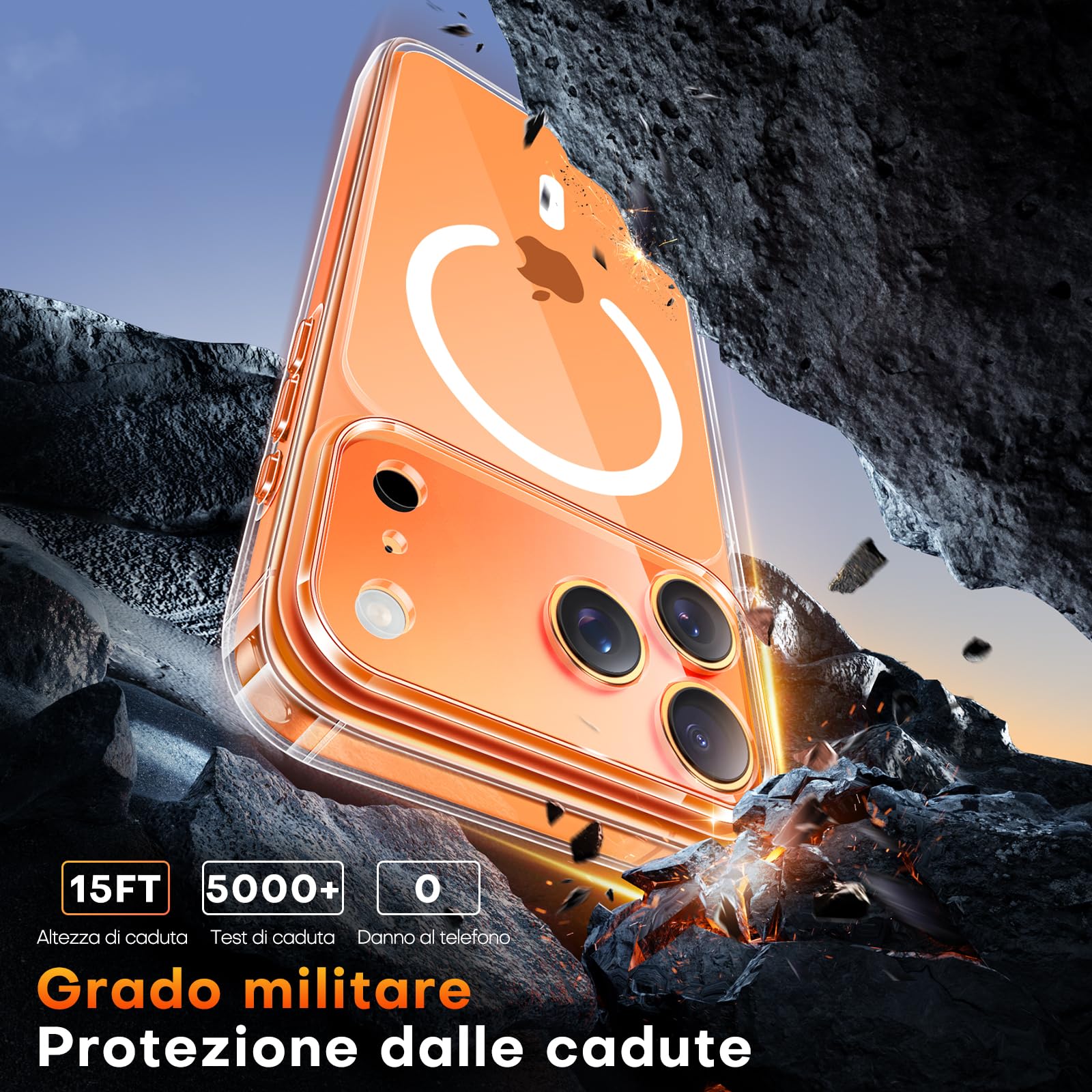 TAURI Cover per iPhone 17 Pro con Pellicola in Vetro Temperato,Protezione Completa della Fotocamera,Trasparente Custodia per Sottile Anticaduta - Trasparente