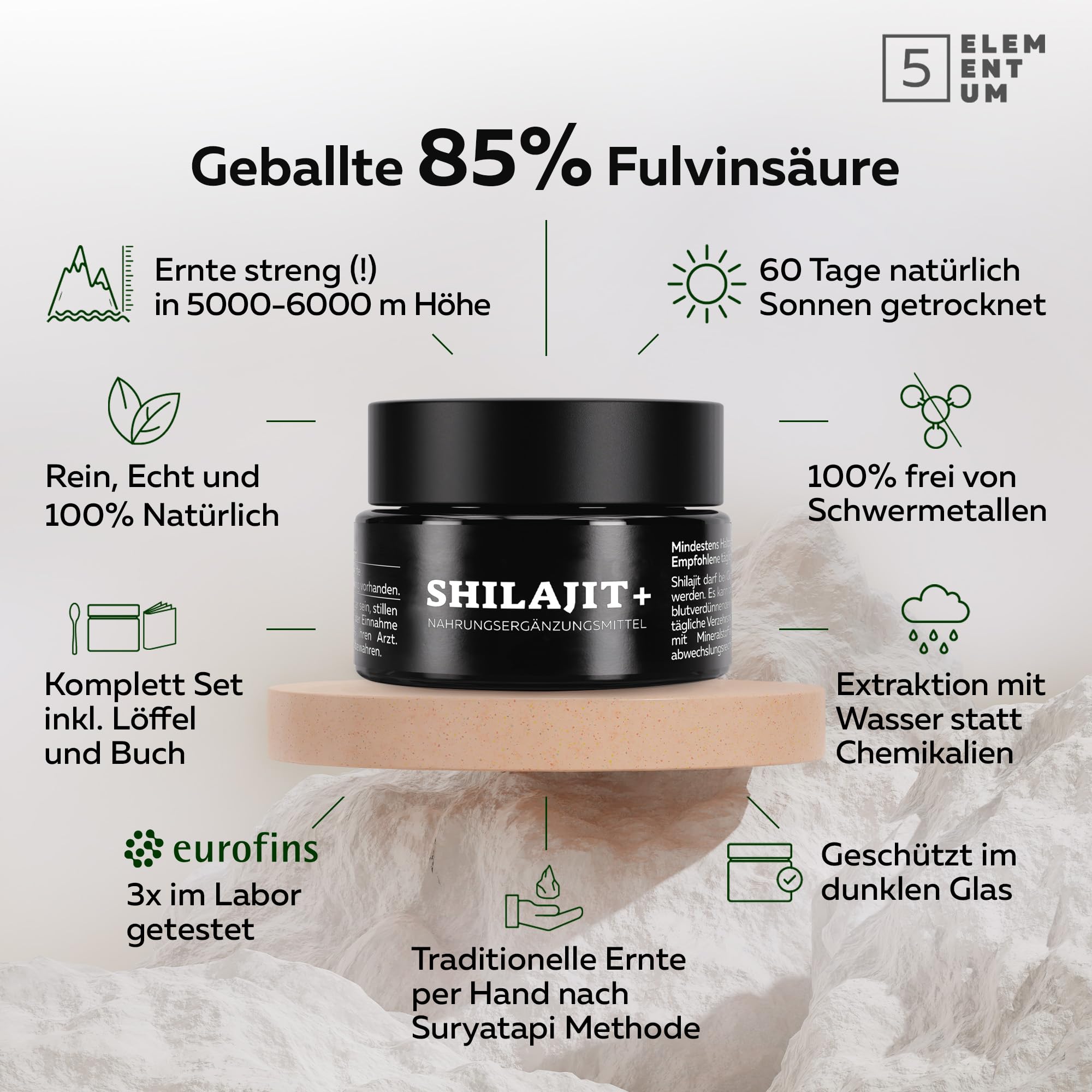 Shilajit Original Himalaya – 90g (30g x3) - 180 Tage Vorrat – Premium Pure Shilajit Hochdosiert Aus Himalya Handernte Inkl. 500mg Dosierlöffel