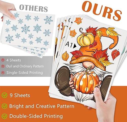 Miniatura 5 de Mfault Gnomo de feliz otoño para ventana, 9 hojas, cosecha de otoño, calabaza, girasol, granja, calcomanías decorativas, hojas de arce, Acción de