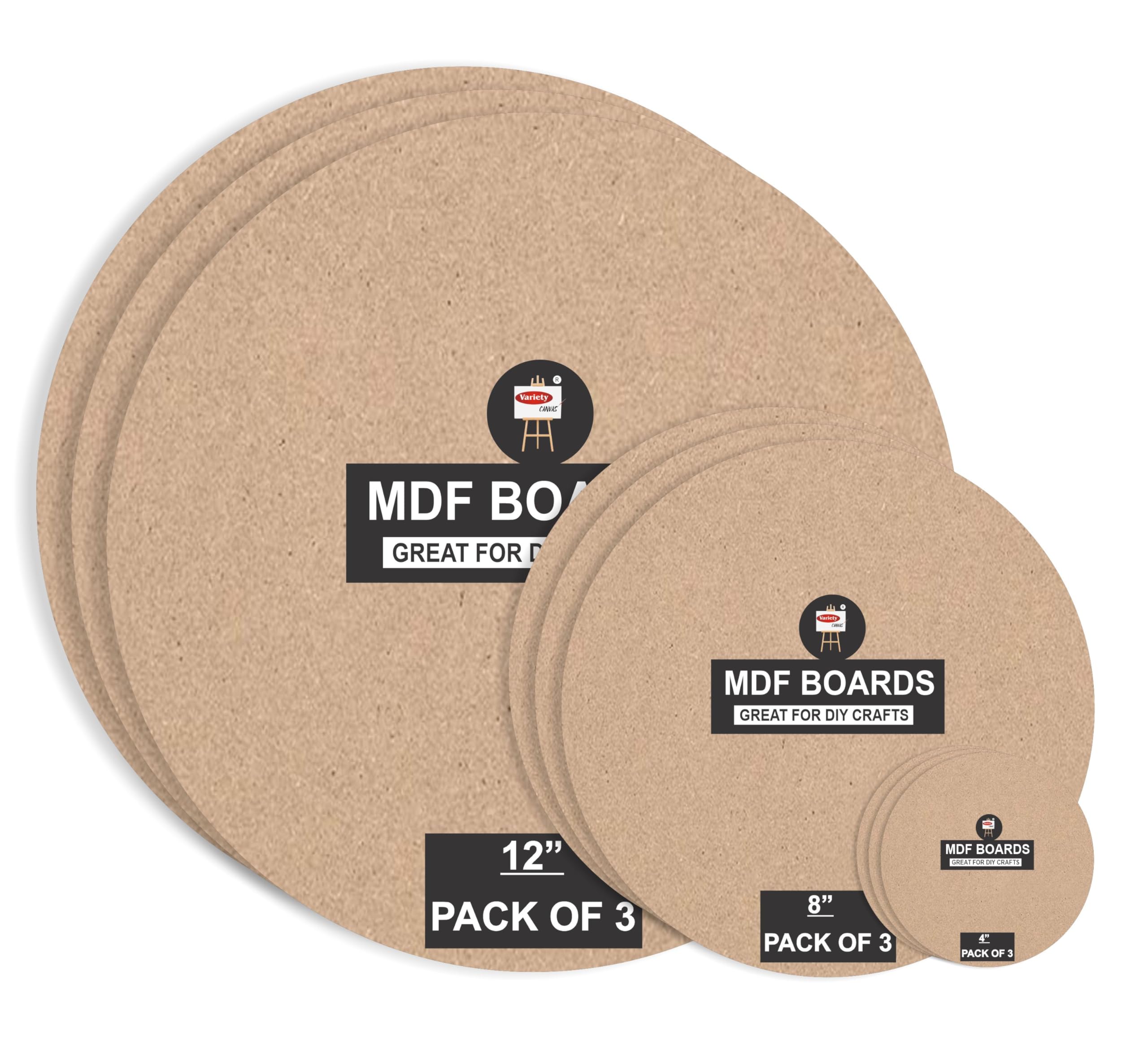 Variety Canvas 9 Piece 12"[3] 8"[3] 4"[3] Inch MDF Round Boards for Art and Craft, Wood MDF Sheets for Craft Work, DIY MDF Cutouts-image-10
