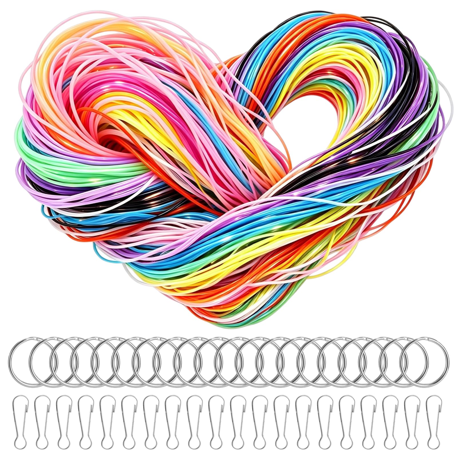 Calolin 440 Pcs DIY Scoubidou String Craft Kit, 400 Vibrant Plastic Lacing Cords with 20 Snap Clips & 20 Key Rings, Creative Making Supplies for Bracelets Jewelry and Adult Handmade Projects