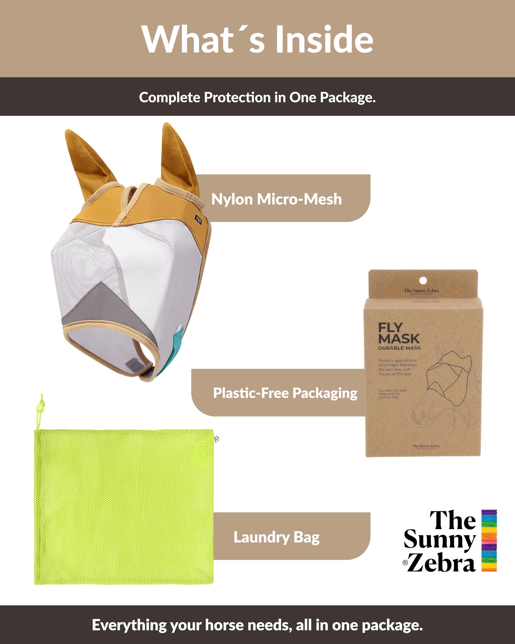 Máscara de mosca de caballo con orejas – Malla que no transfiere calor – 70% de protección UV – Máscara de mosca equina transpirable con cubierta para orejas – Tamaño de caballos – Máscara suave y