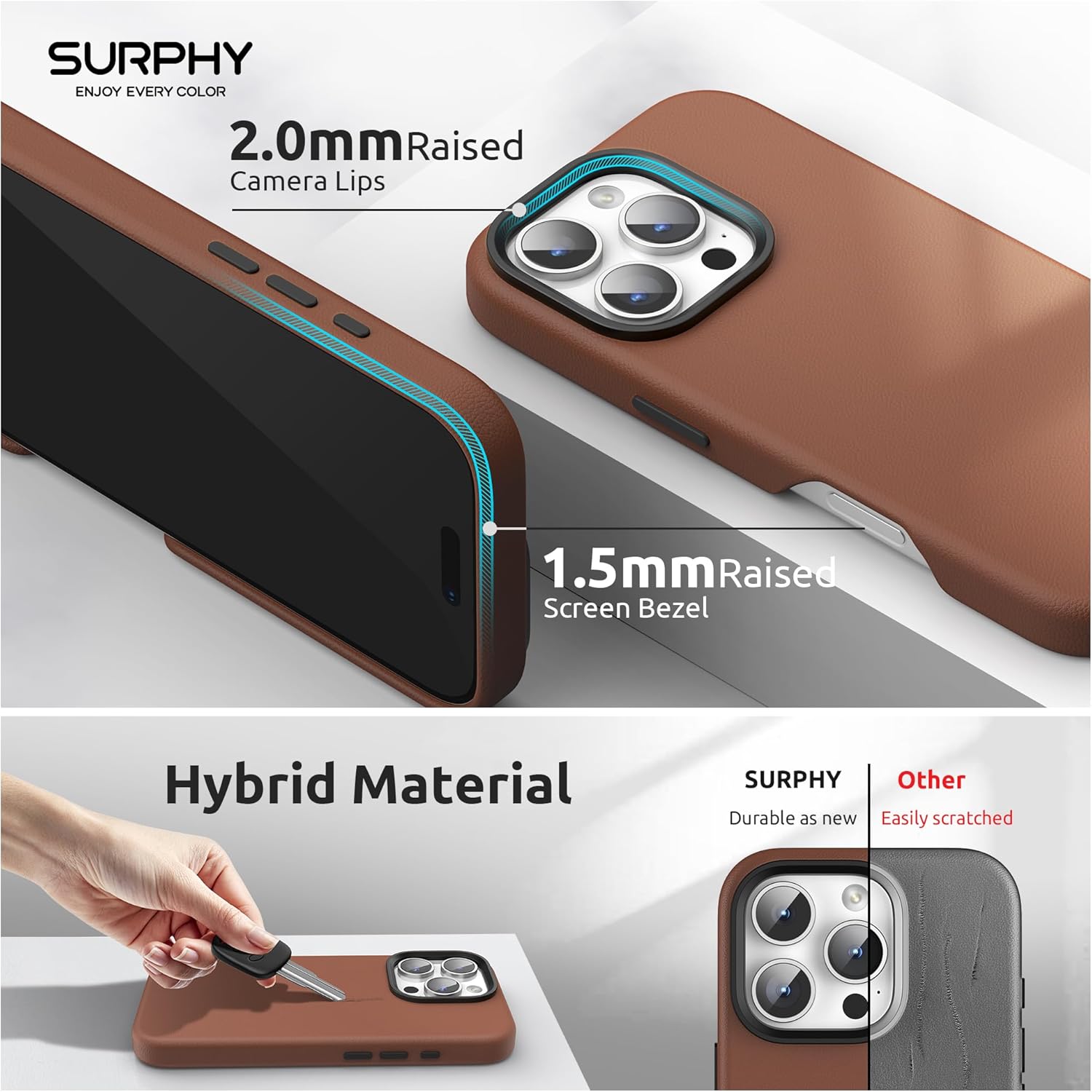 SURPHY Leather Case for iPhone 16 Pro Max Compatible with MagSafe, Faux Leather Phone Case (Metallic Buttons, Microfiber Lining) for 16 Pro Max 6.9 inch 2024, Brown - Image 4