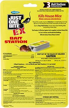 Farnam Just One Bite EX Bait Station Disposable Mouse Bait Trap with Bromethalin to Kill House Mice Fast, Preloaded and Ready to Use Rat Killer, 3-Pack