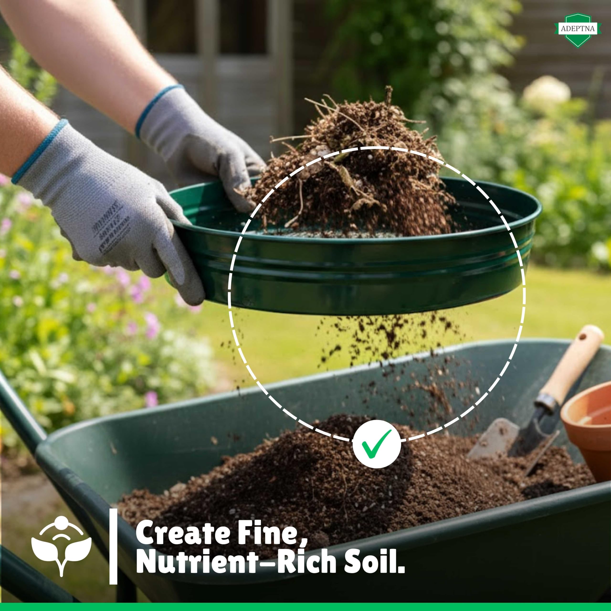 ADEPTNA Metal Garden Soil Sieve Riddle with Interchangeable Mesh 1/4 3/8 1/2 Inch Heavy Duty Steel Frame Compost Soil Stone Sifter for Gardening Lawn Planters (3 in 1) - 4