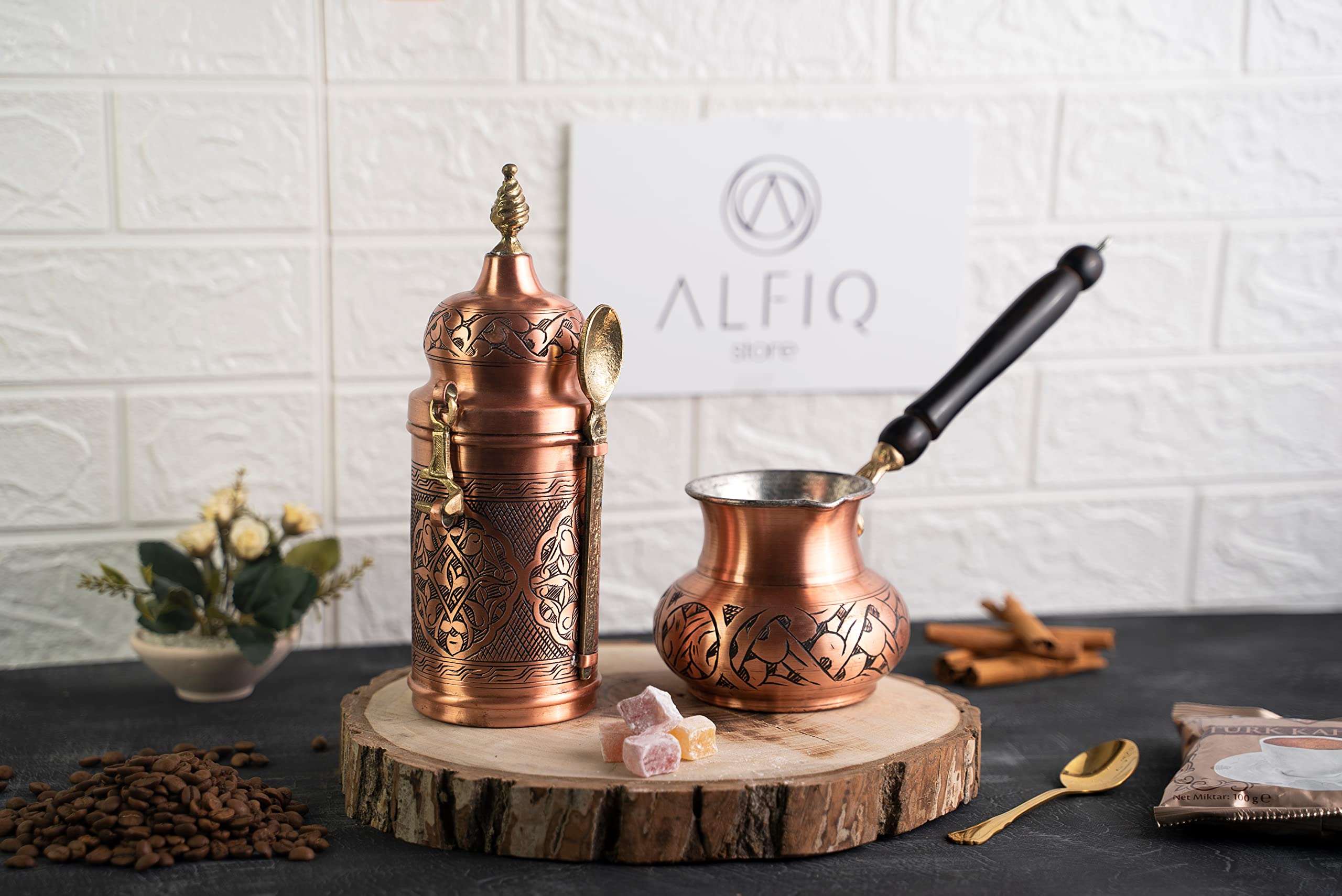 Copper Coffee Pot Container Airtight Set of 2| Solid Copper Handmade Complete Coffee Making Set (Only Canister)