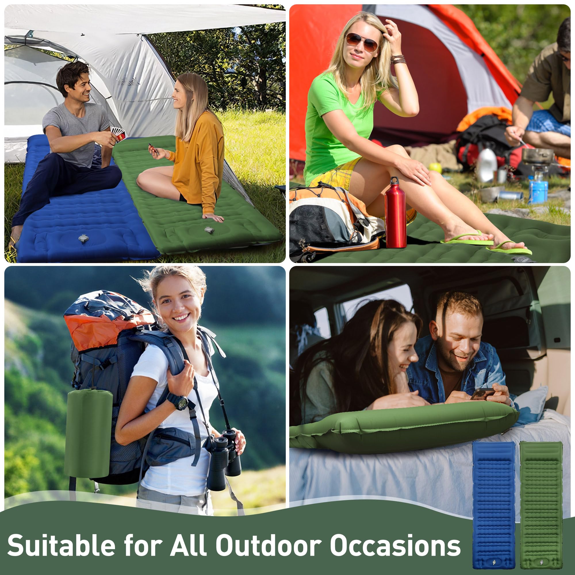 Isomatte Camping, 12CM Verdicktes Luftmatratze mit Fußpresse Pumpe,Luftverlust verhindern Aufblasbare Matratze Ultraleicht Wasserdicht Outdoor (Tannengrün)