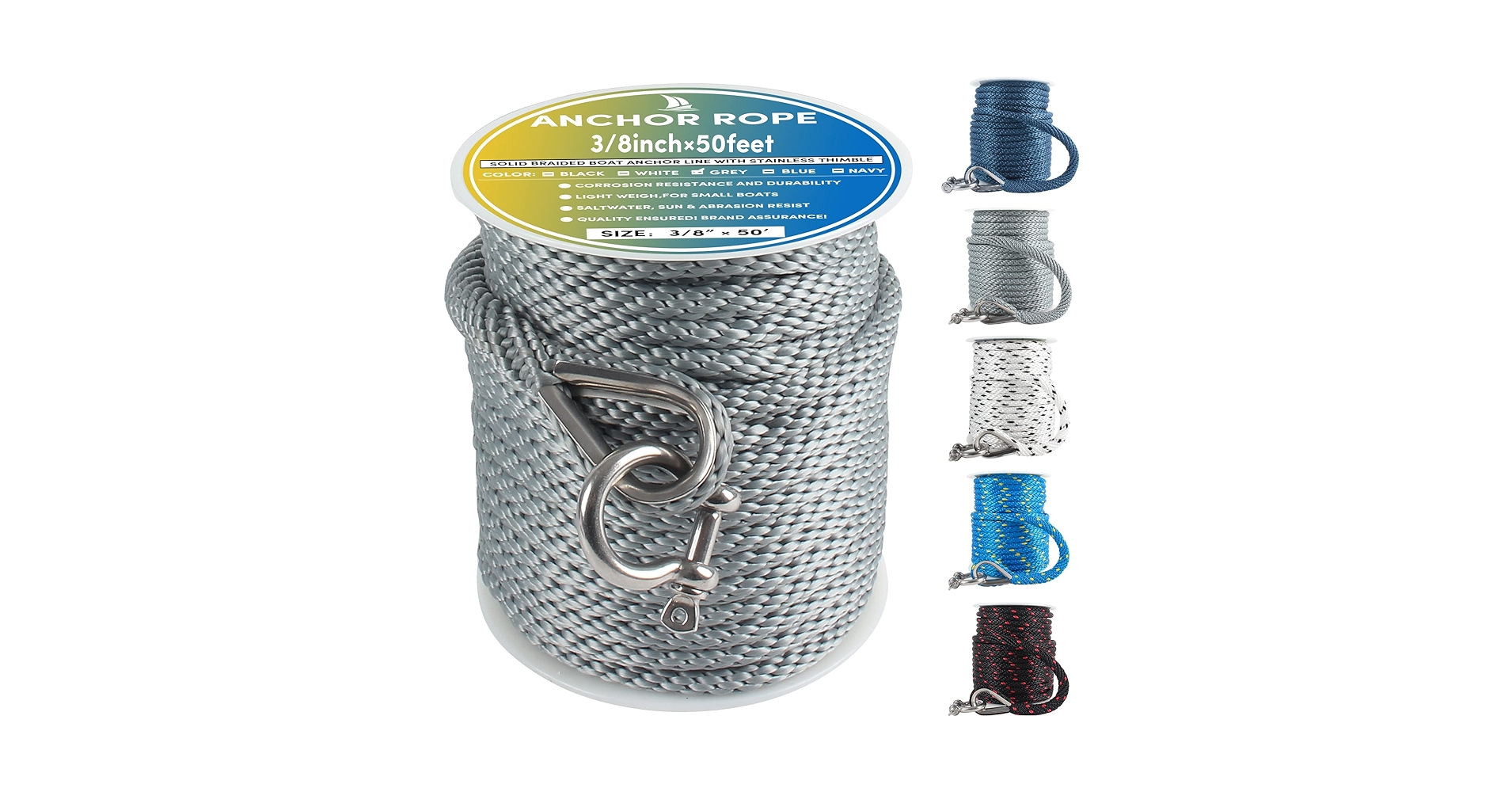 Amazon.com: Premium Anchor Rope 50 ft x 3/8 inch, Solid