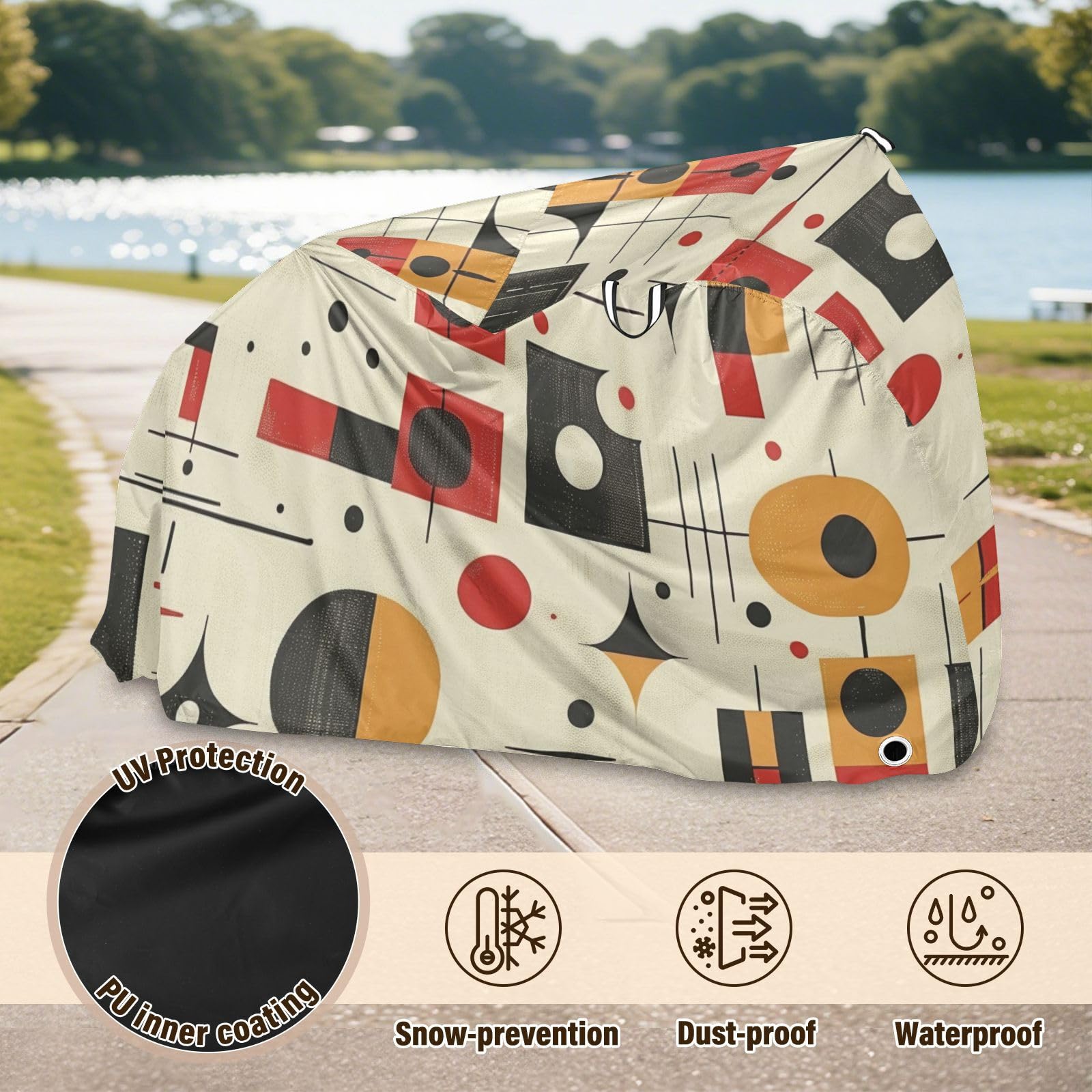 Housse de vélo géométrique imperméable avec trous de verrouillage pour intérieur et extérieur - Convient à la plupart des cobertor para bicicletas para lluvia y sol